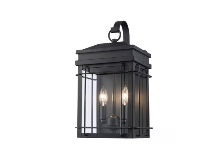 Monteaux Bel Air 17 in. 2-Light Black Outdoor Wall Light Fixture w/ Clear Glass