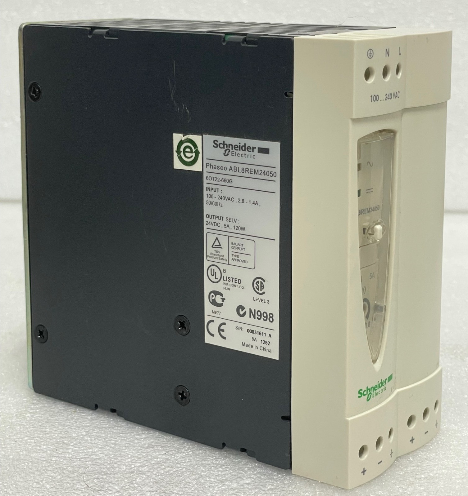 Schneider ABL8REM24050 Regulated Switch Power Supply 100-240V 24VDC 5A 120W