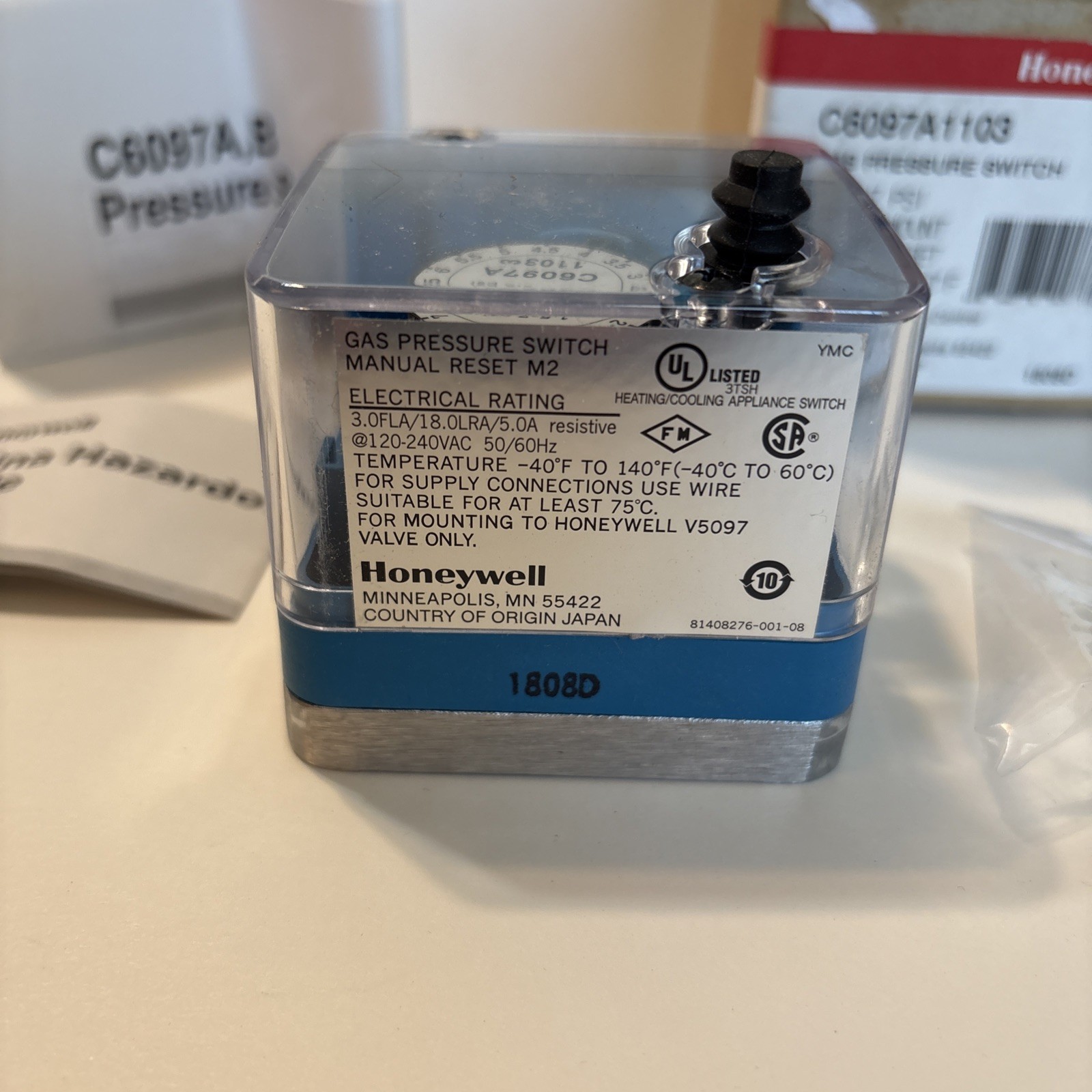 HONEYWELL C6097A1103 Has Pressure Switch 120-240VAC 5.0A 1.5-7PSI New In Box