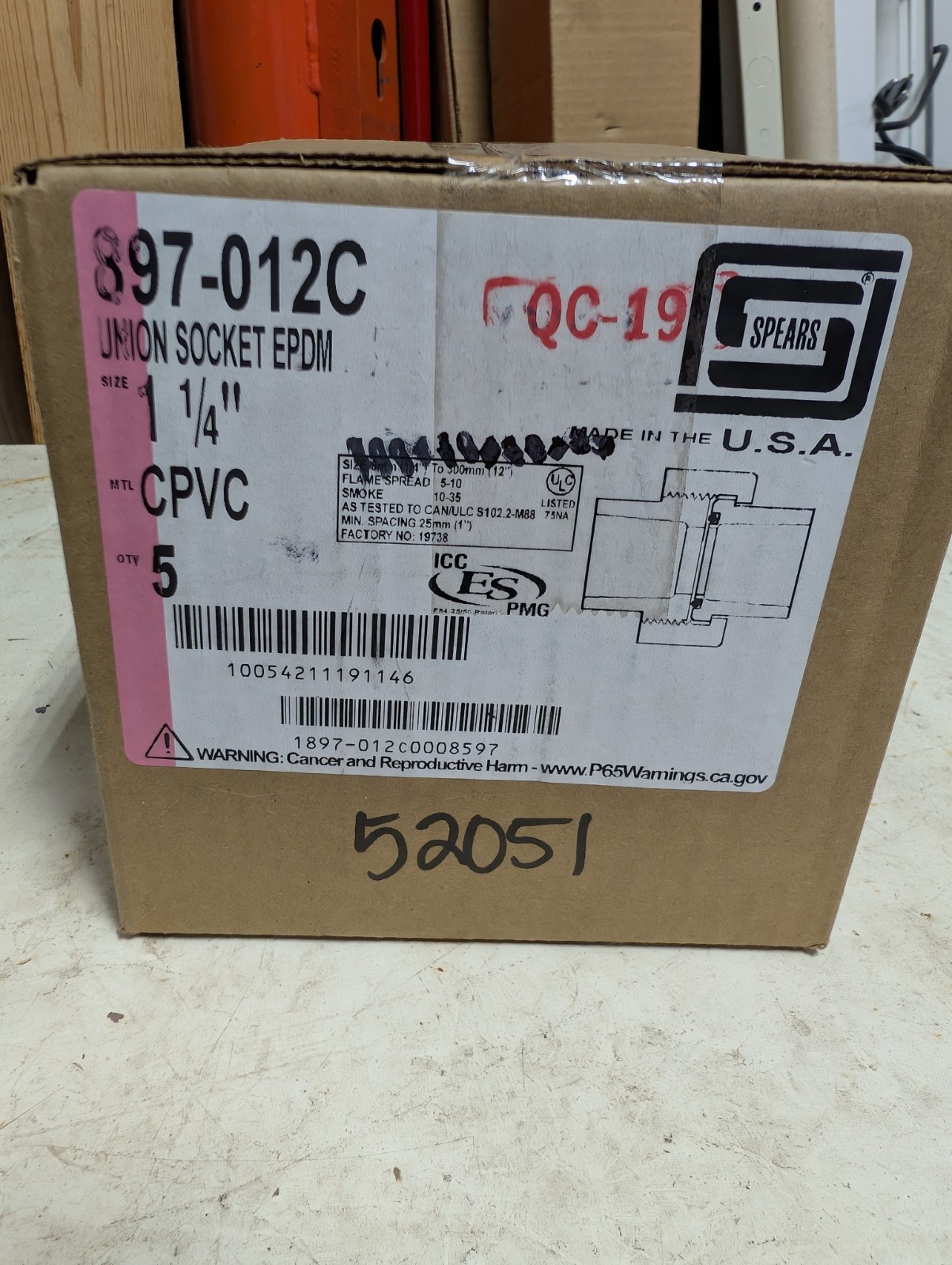 5x Spears 897-012C 1-1/4 CPVC UNION Socket By Socket EPDM !Charity!