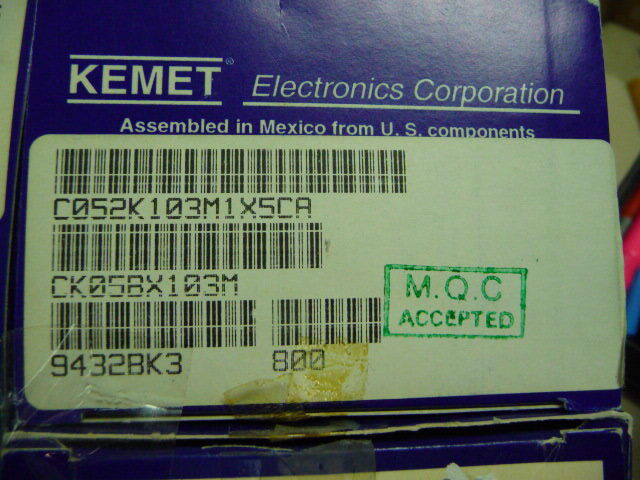 KEMET ELECTRONICS CORP CK05BX103M Qty of 200 per Lot CAP CER 10NF 100V 20% RAD