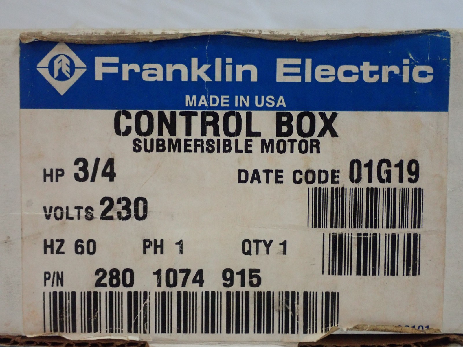 NOS FRANKLIN ELECTRIC 2801074915 SUBMERSIBLE MOTOR CONTROL BOX 3/4HP 230V 60HZ