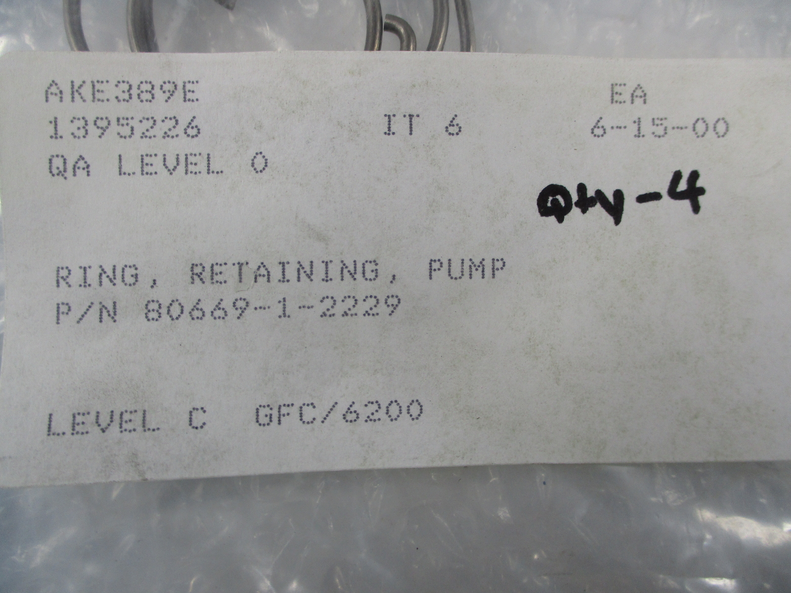 INDUSTRIAL SPARE 80669-1-2229 RETAINING RING QTY OF 4 NSNP