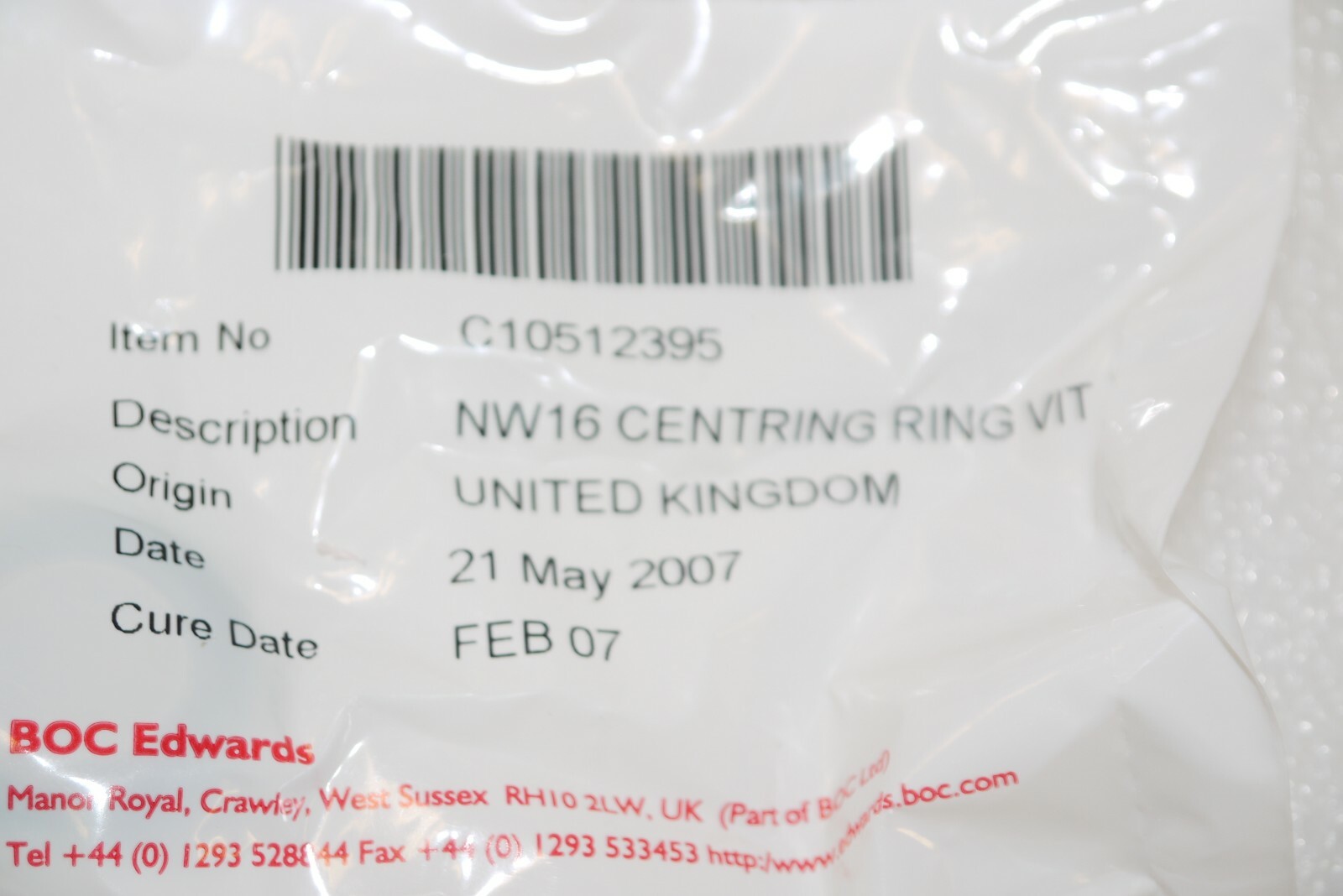BOC EDWARDS C10512395 NW16 VITON VACUUM CENTERING RING NEW