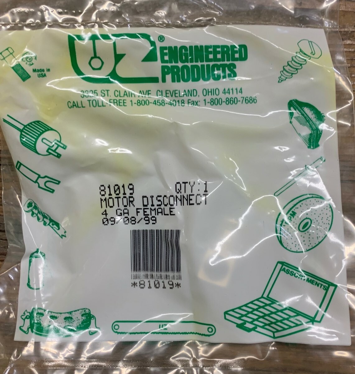 UZ 00100ENGINEERED PRODUCTS 81019 MOTOR DISCONNECT 4 GA FEMALE NEW IN SEALED BAG