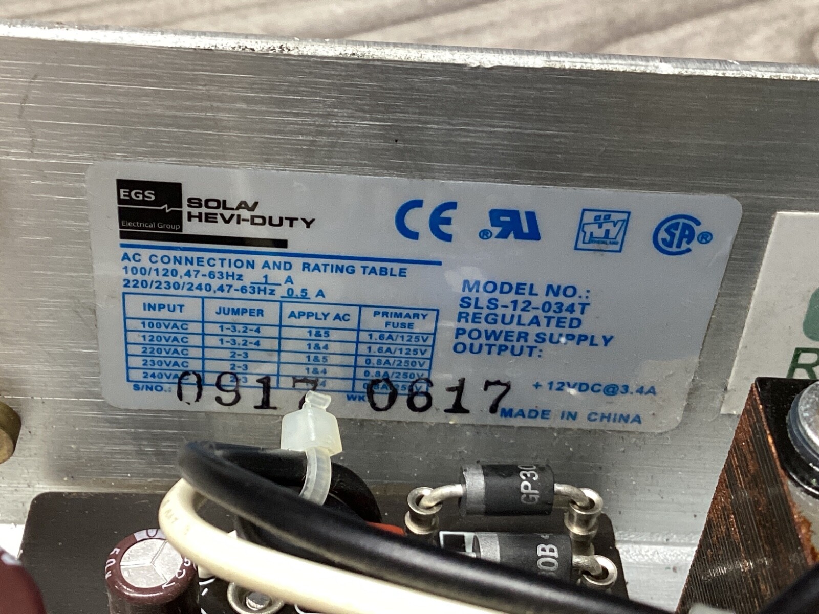 Sola/Hevi Duty Regulated Power Supply SLS-12-034T #107D101PR5