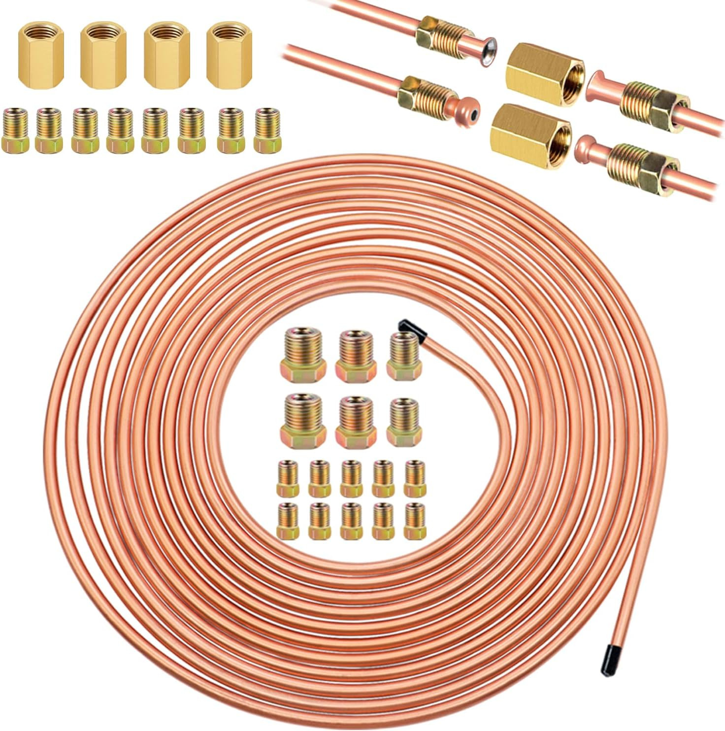 3/16″ 25 Ft Upgrade Brake Line Tubing Kit, 3/16 Copper Coated Flexible Tube (Upg
