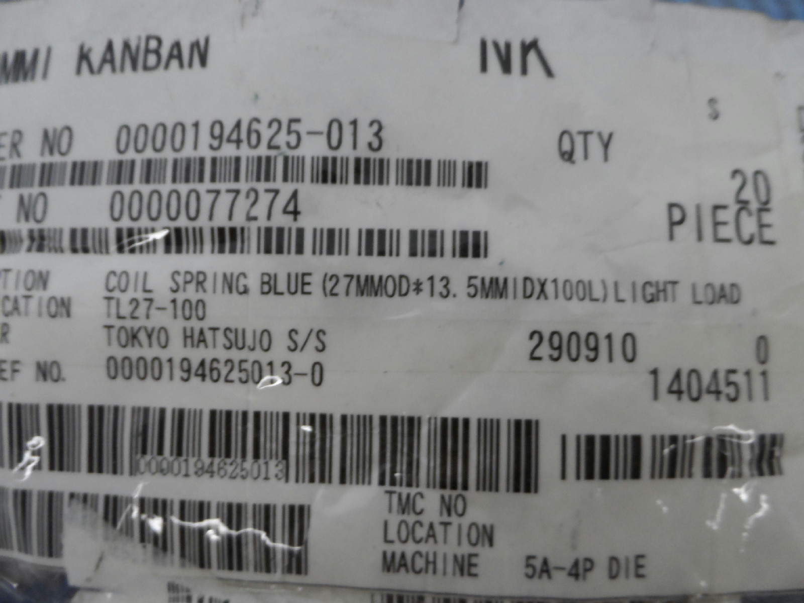Tohatsu Springs 0000077274 Coil Spring Blue (27MM OD X 13.5MM 1 DX 100L) QTY 20