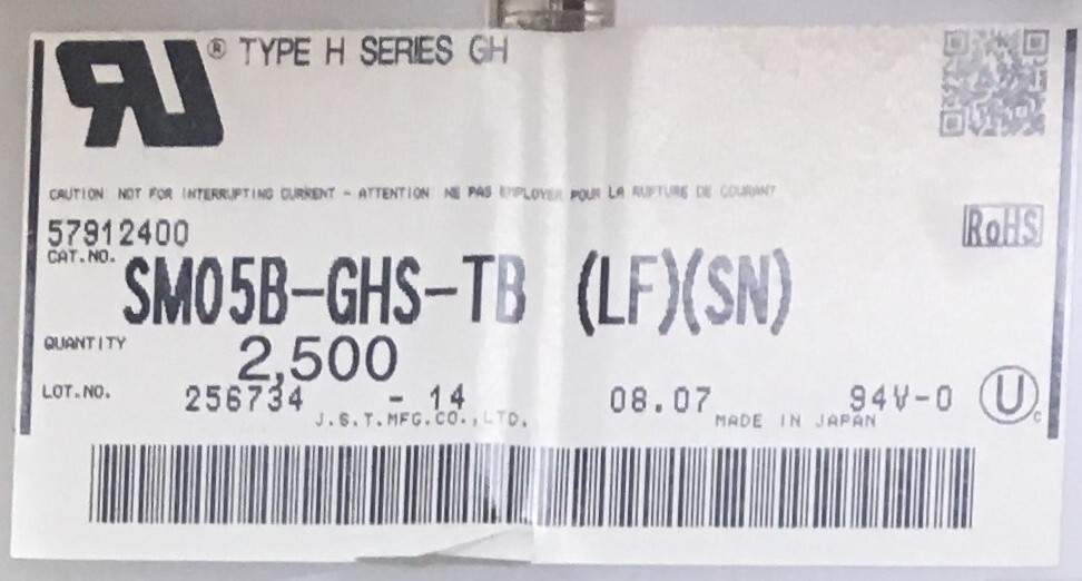 JST SM05B-GHS-TB (LF)(SN) Qty of 200 per Lot CONN HEADER GH SIDE 5POS 1.25MM