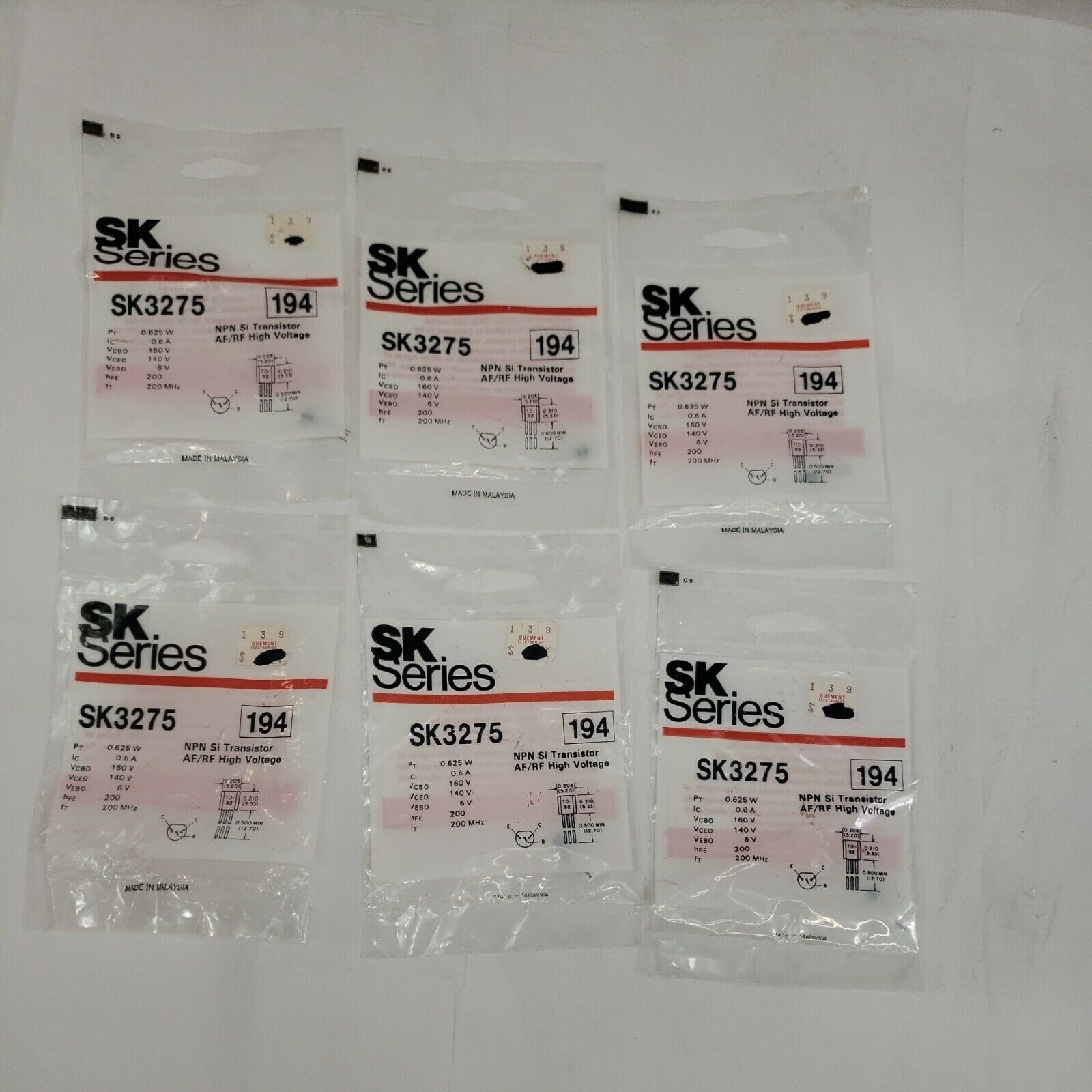 SK SERIES SK3275 NPN Si TRANSISTOR (LOT OF 6)