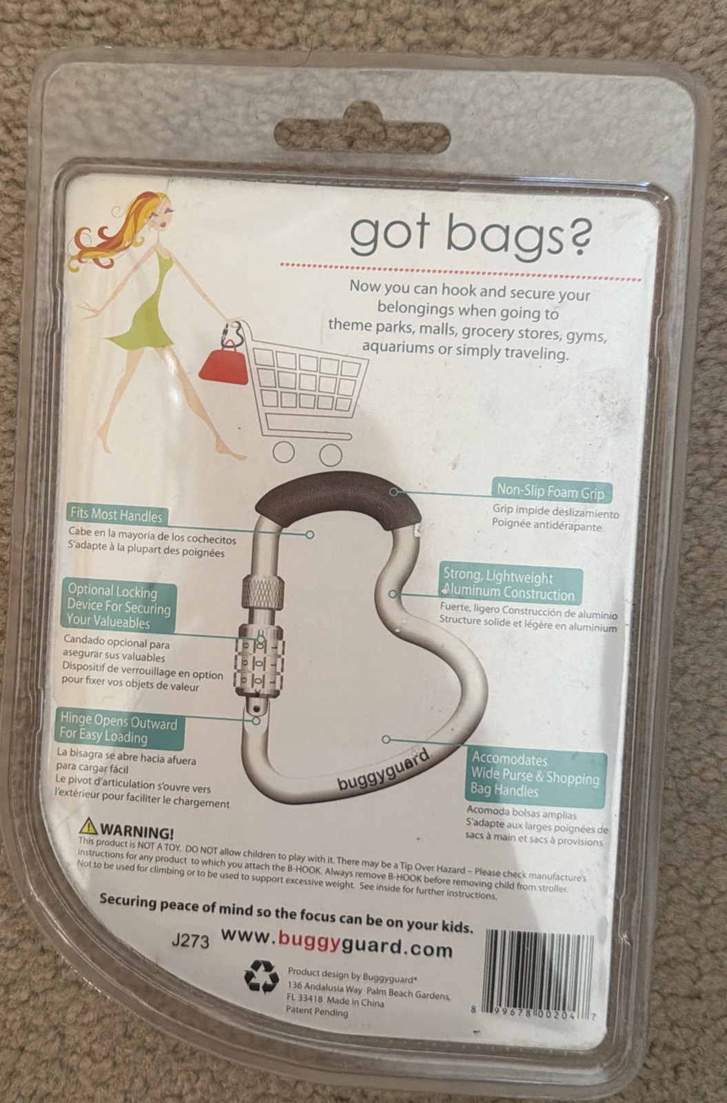 BuggyGuard B-Hook Anti Theft Hook & Secure Stroller Shopping Cart Hook Lock