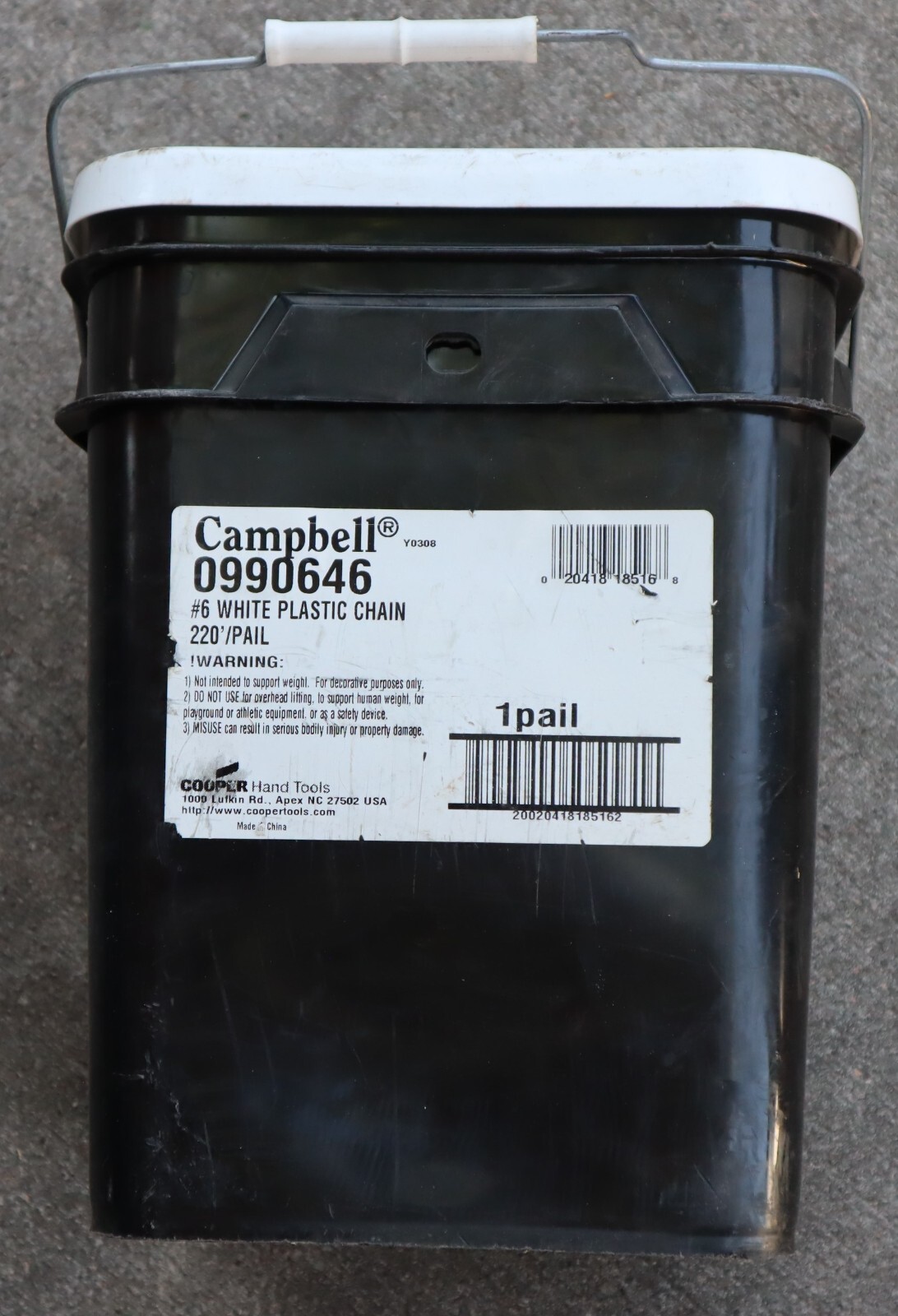 Campbell #6 White Plastic Decorative Chain (NEW, open box, leftover)