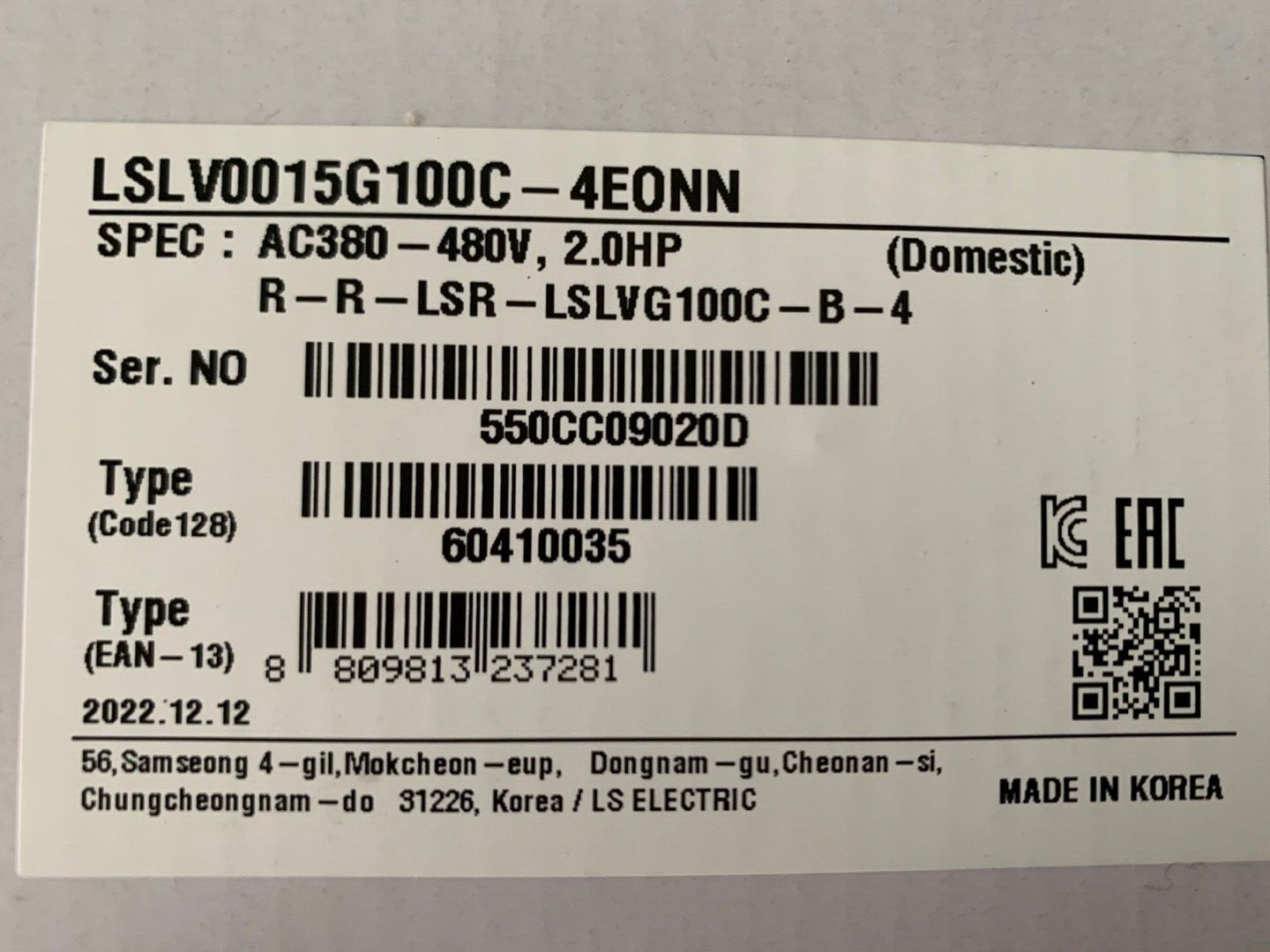 LS Inverter LSLV0015G100C-4EONN AC Drive 440VAC 3Phase 1.5kW 2Hp SV015-iG5A-4