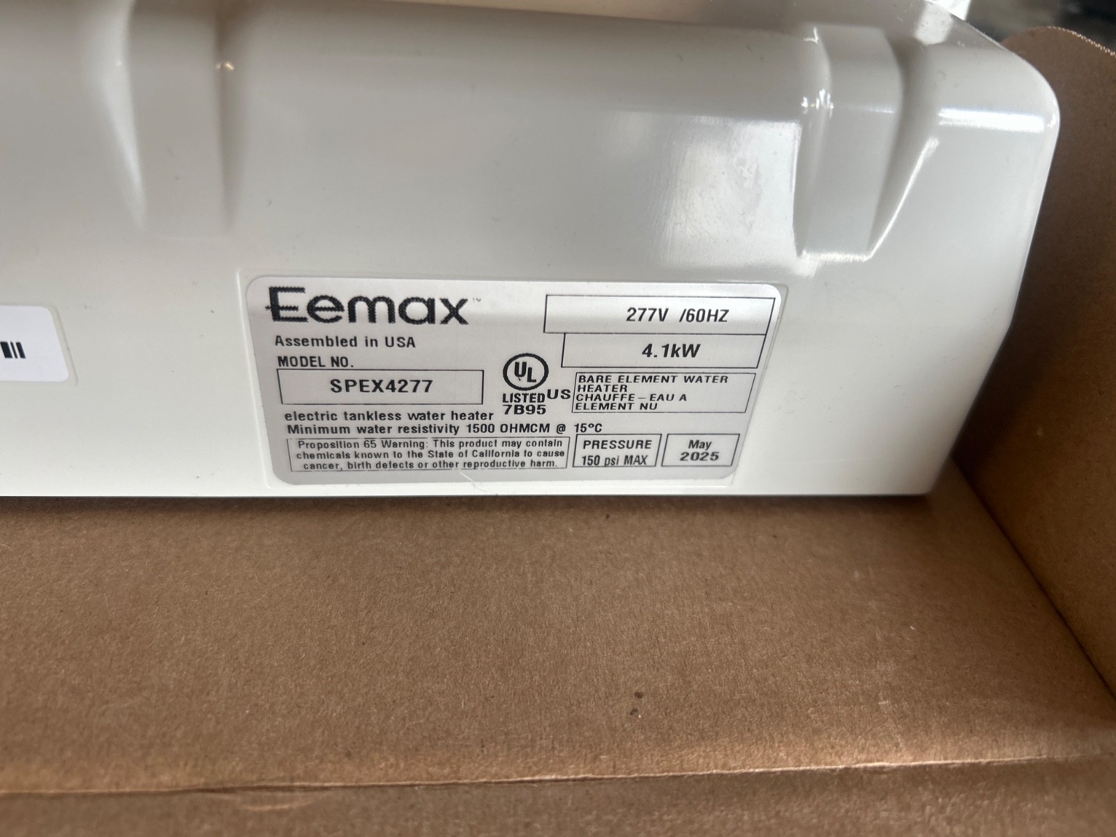 Eemax SPEX4277 FlowCo Tankless Point of Use Water Heater 4.1 kW 277V .04 gpm