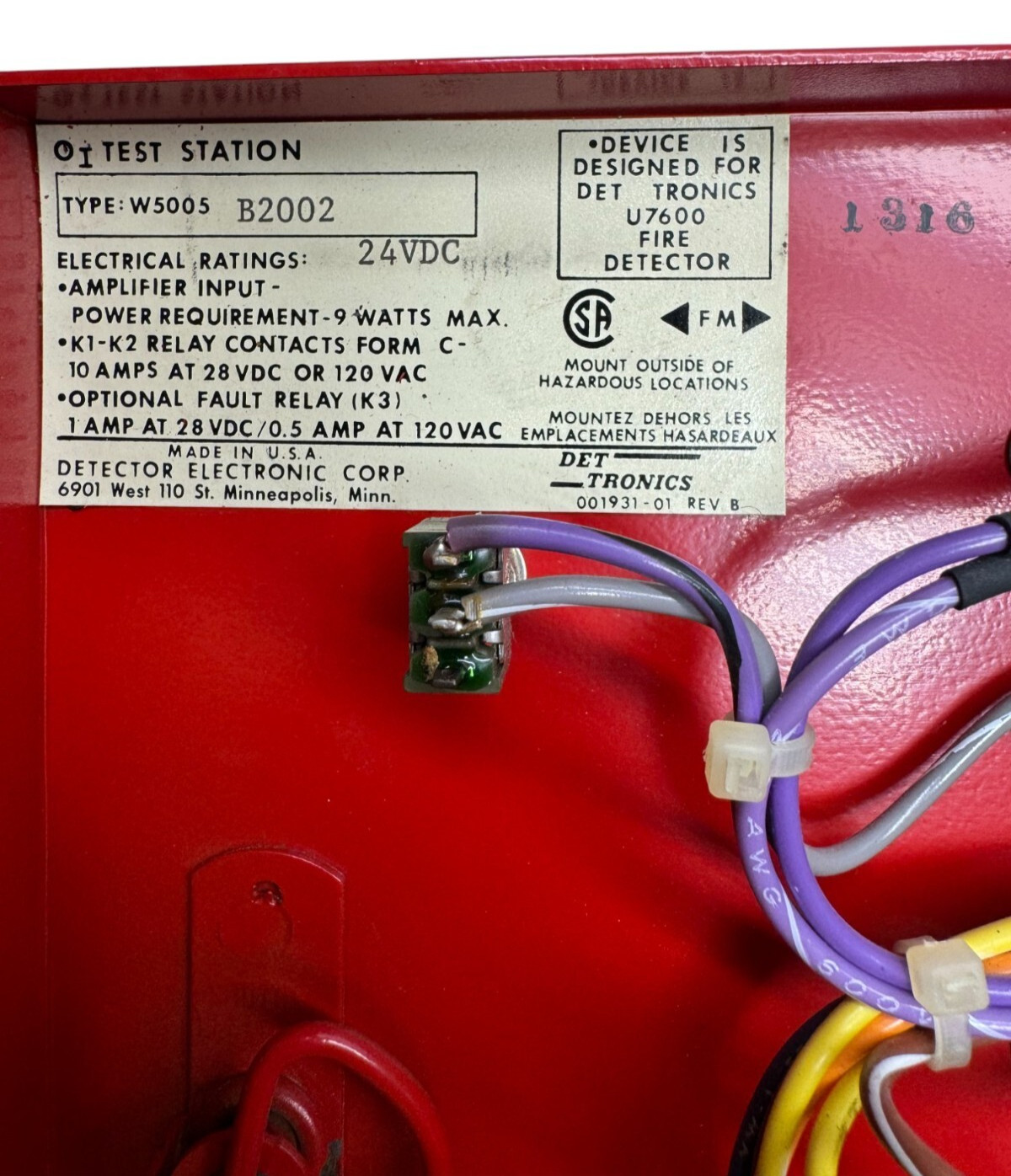 Det Tronics 001931-01 Test Station Type W5005, 9W Max, 24VDC, B2002, U7600