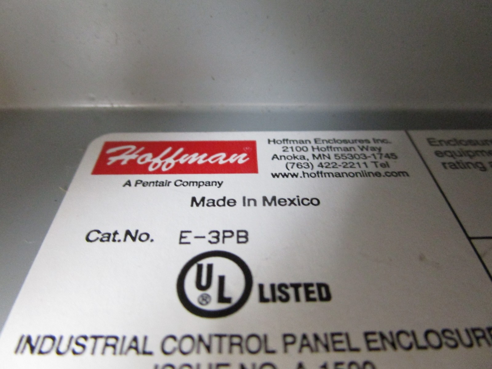 Hoffman E-3PB Push Button Enclosure with Switches OFF-ON / Start / Stop