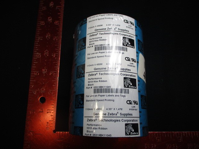 ZEBRA TECHNOLOGIES 05319BK11045 ZEBRA 4.33″ X 1,476′ 5319 WAX RIBBON