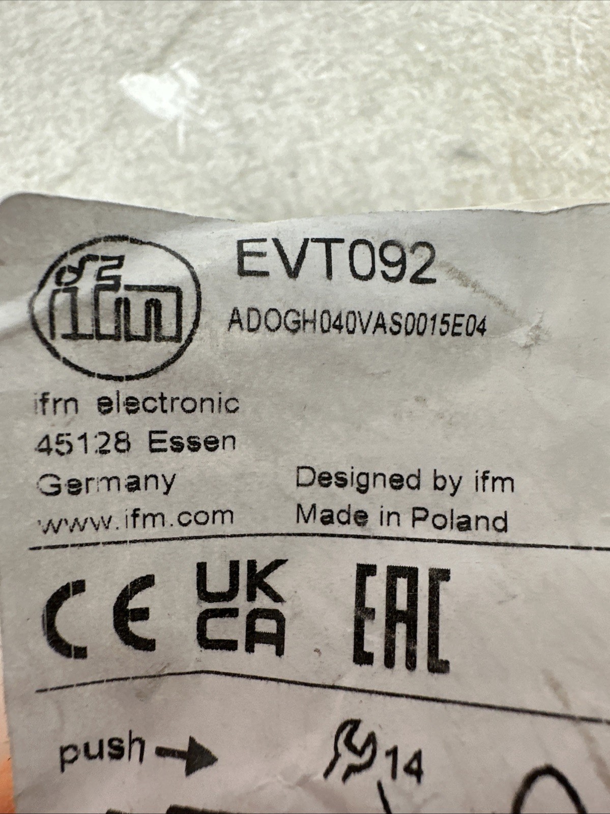 IFM Efector EVT092/ ADOGH040VAS0015E04 Cable STOCK H373A