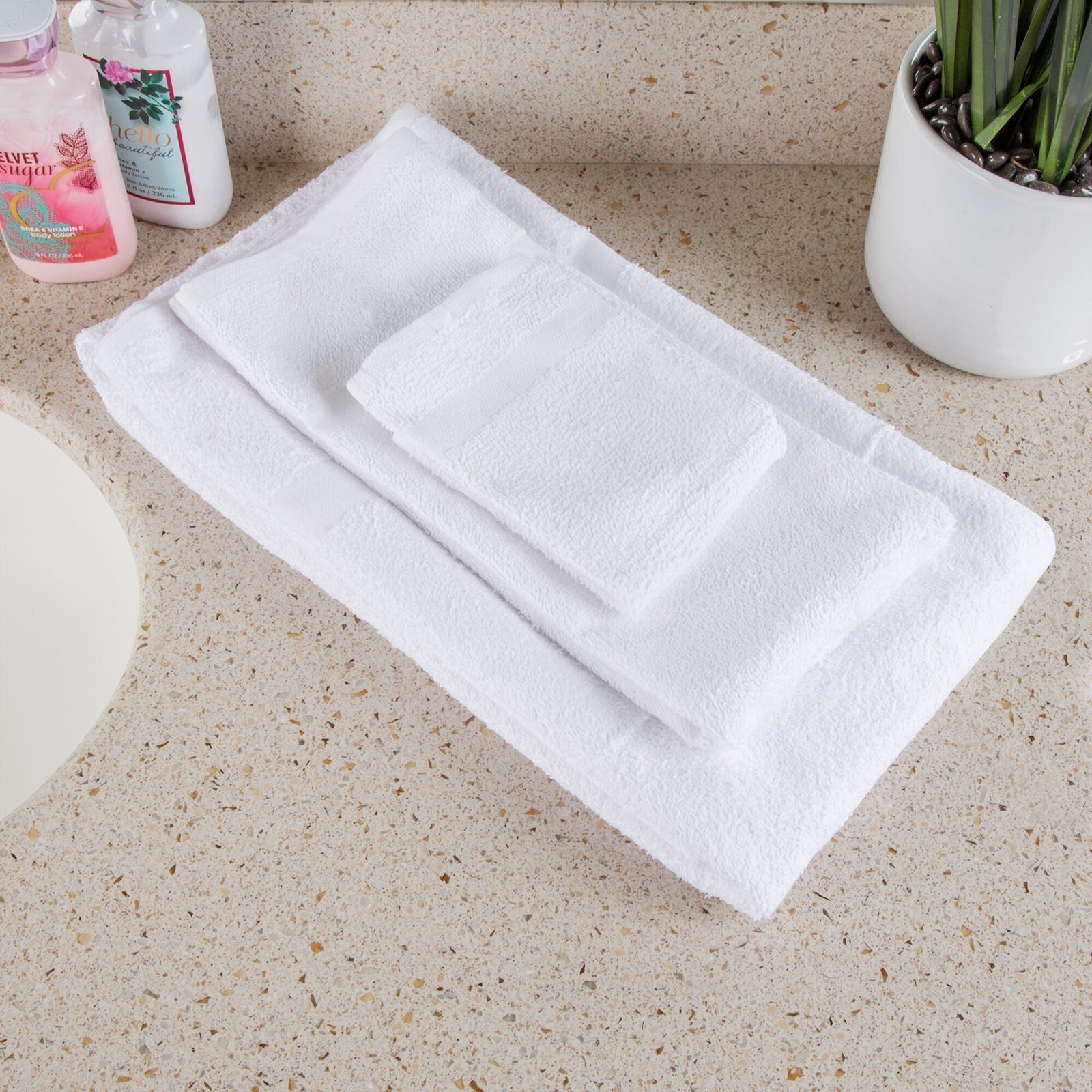 QTY=120: Oxford Silver 24″ x 50″ White Open End Cotton / Poly Bath Towel 10 lb.