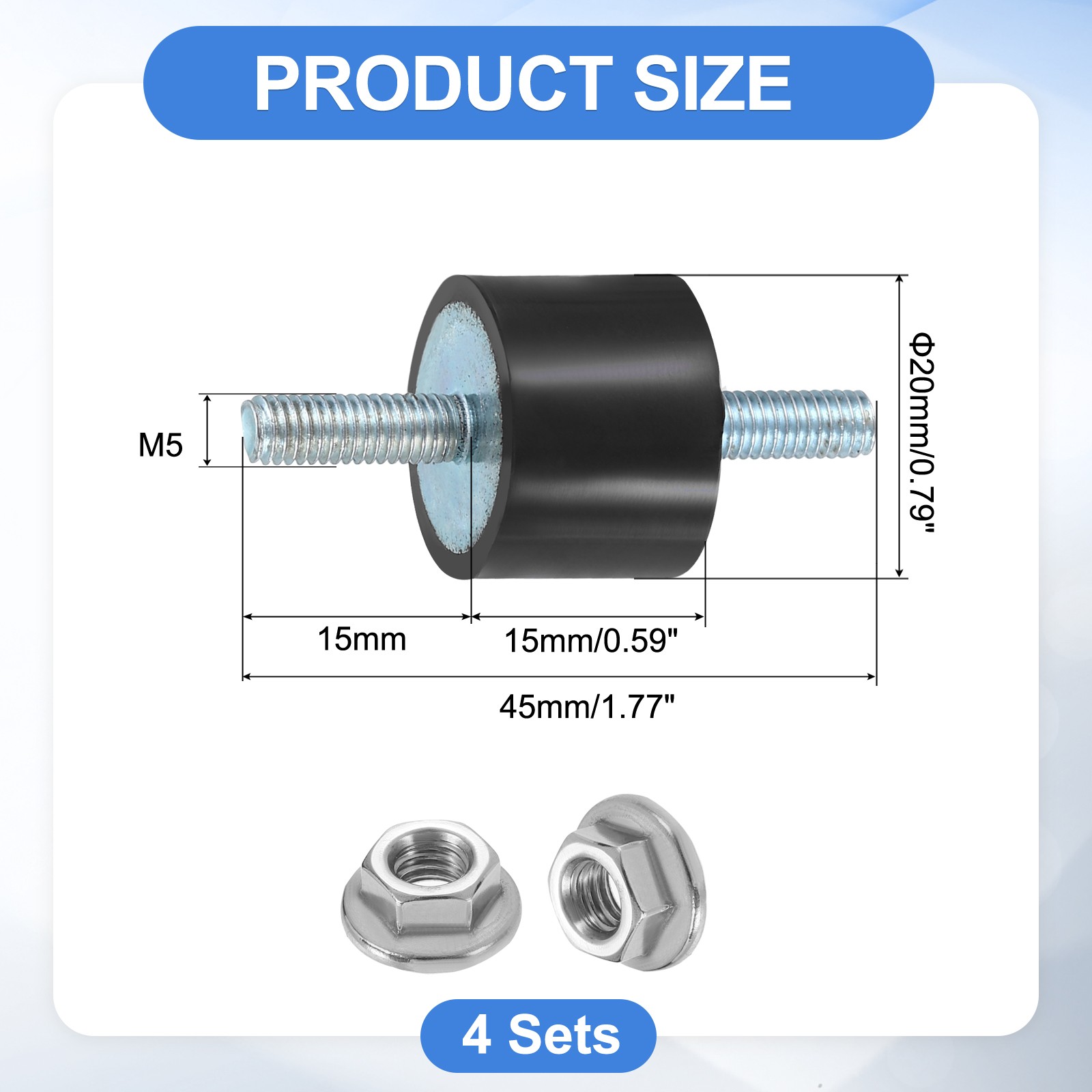 4Pcs M5 x 15mm Rubber Mounts 15 x 20mm Rubber Vibration Isolator with Nuts