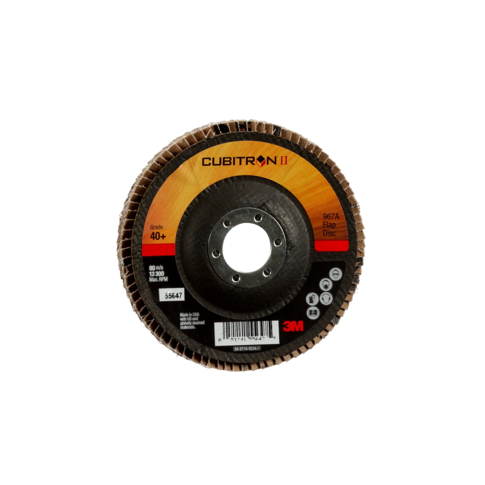 3M Cubitron II Flap Disc 967A, T29, 4-1/2 in x 7/8 in, 40+ Y-weigh (Case of 10)