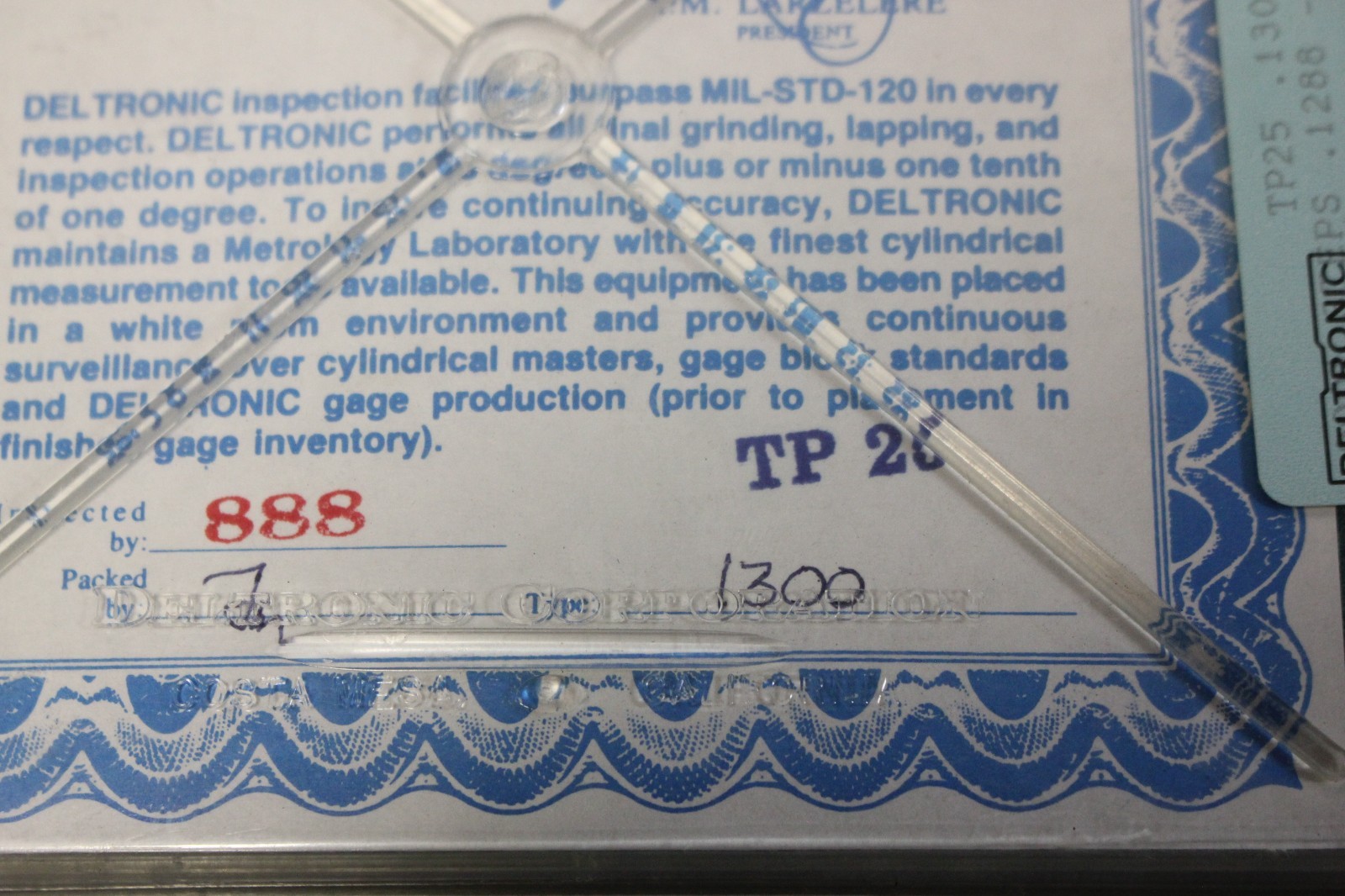 NEW OLD STOCK DELTRONIC PIN GAGE SET TP25 .1300 .1288-.1312