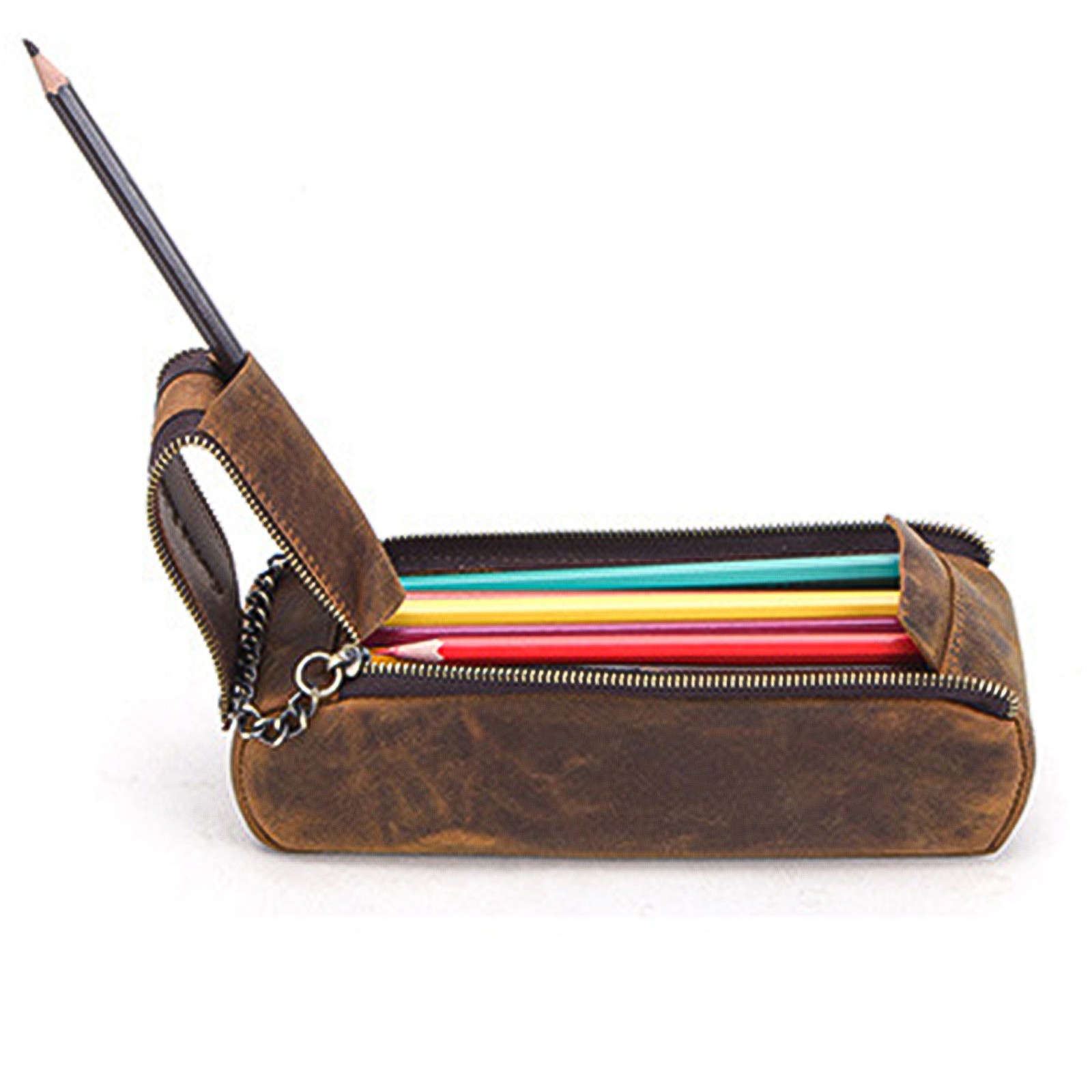 Retro Leather Cowhide Pen Case School Stationary Pencil Money Pouch Bags