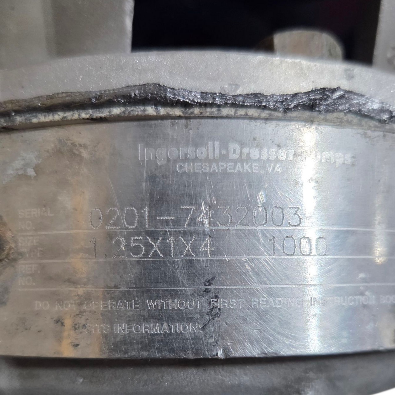 Ingersoll-Dresser Centrifugal Pump 1.25X1X4″ Type 1000 w/ Leeson 1.5 HP Motor, 3