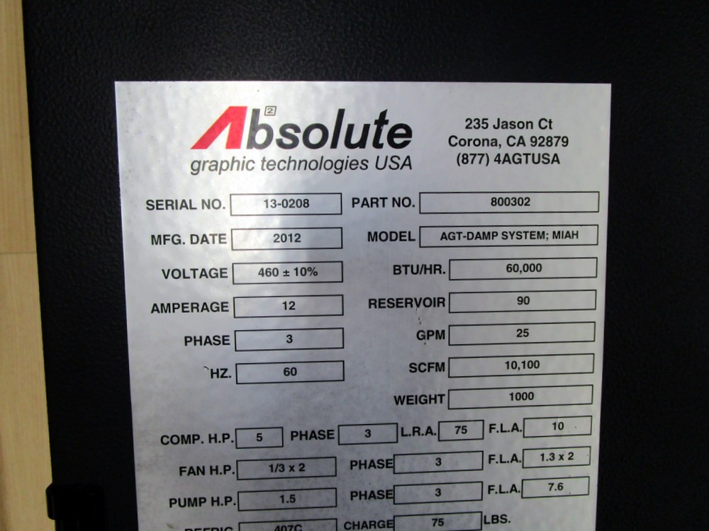 Absolute Graphic Technologies 800302 Enclosure AGT-DAMP SYSTEM; MIAH Enclosure O