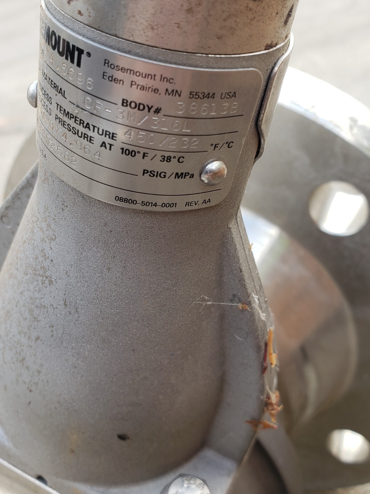 ROSEMOUNT 4” 300 MODEL 8800 VORTEC FLOW METER S.S K FACTOR