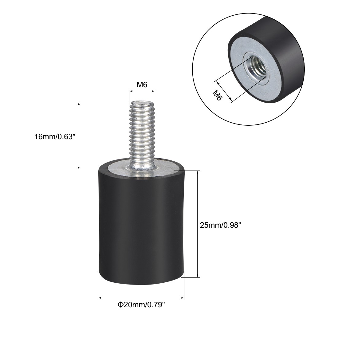 8pcs 20mmx25mm M6 Male Female Rubber Mounts Vibration Isolators Shock Absorber