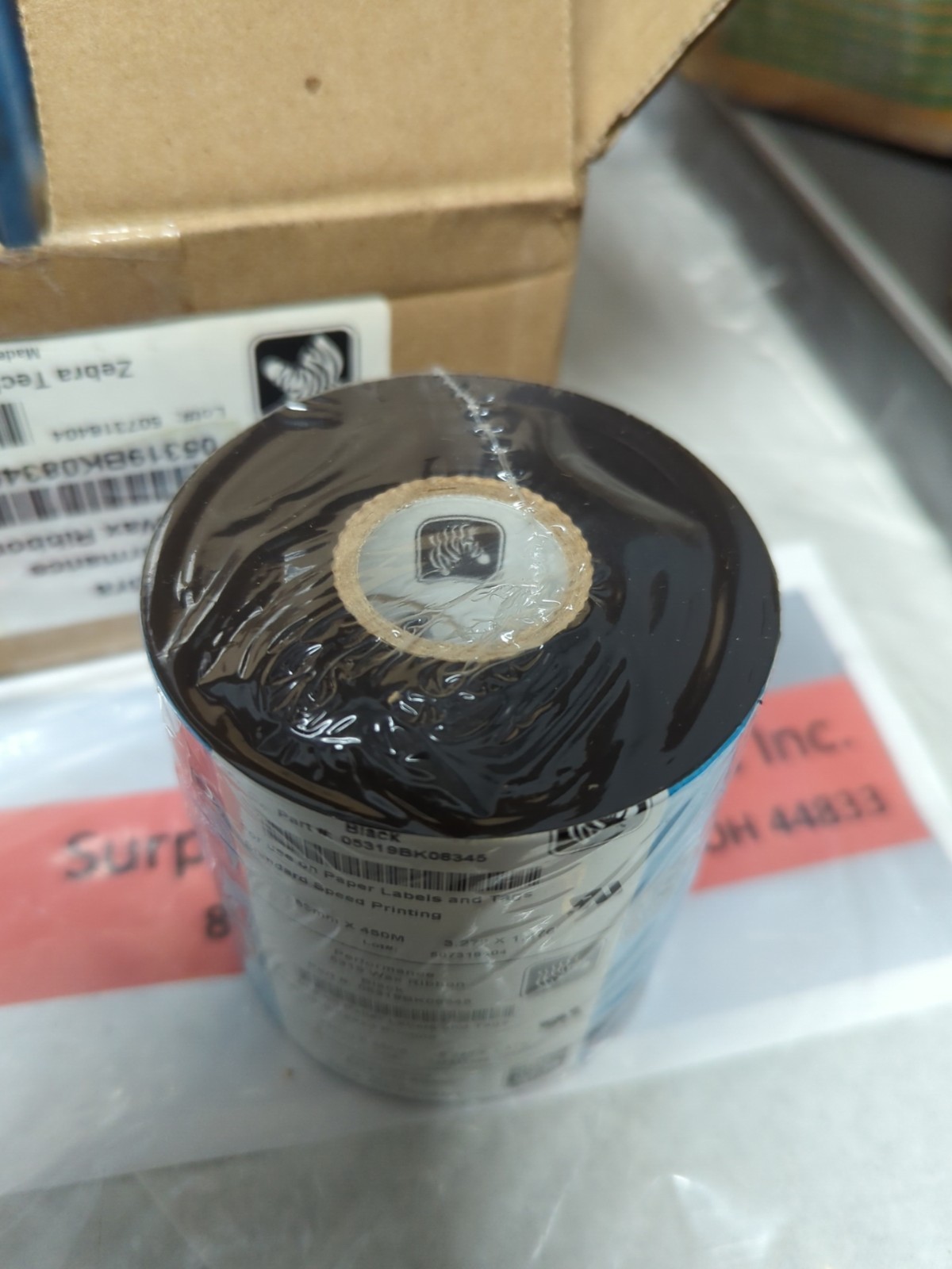 ZEBRA,5319,BLACK WAX RIBBON PACK OF 6 ROLLS 83MMX50M/3.27″X1476′ EACH NOS