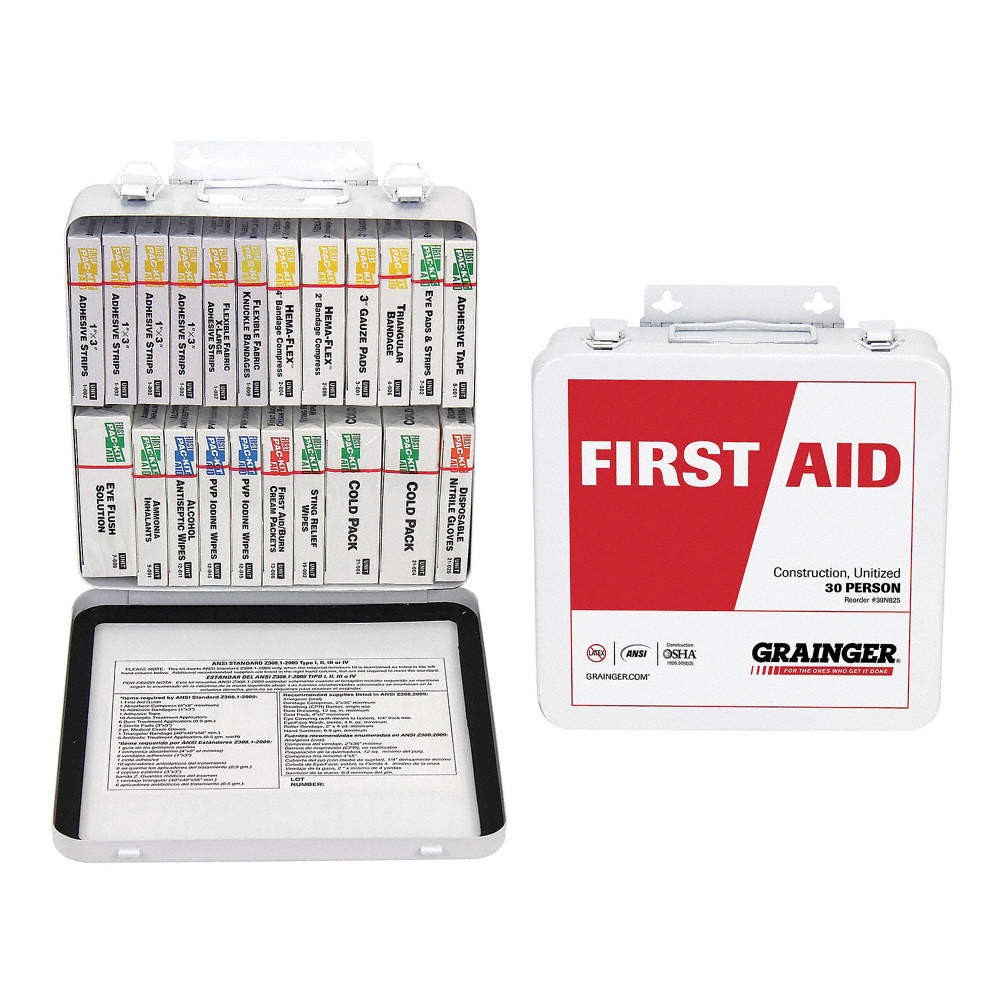 GRAINGER APPROVED 54580 First Aid Kit w/House,163pcs,3×10″,WHT 39N825