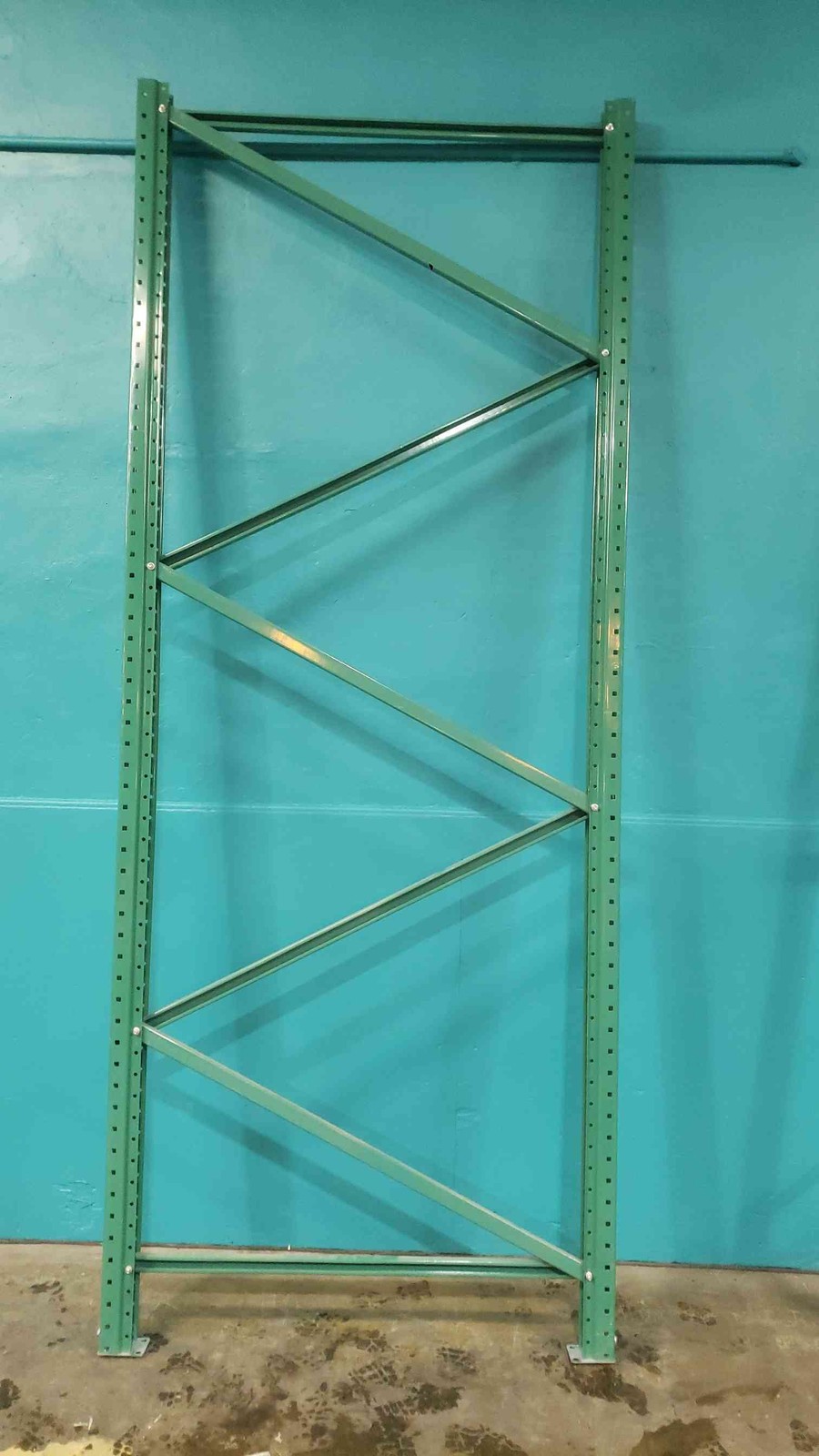 10′ Teardrop Pallet Rack Upright Frame – 42″ Depth – Interlake Style Green/Teal