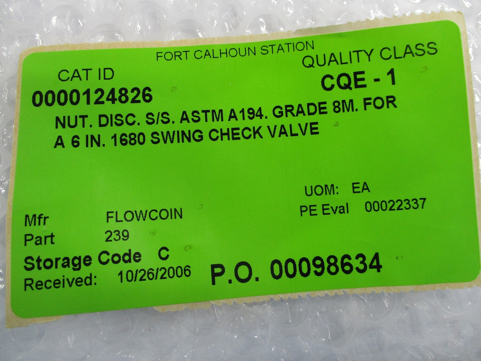INDUSTRIAL SPARE 239 DISC NUT NSNP