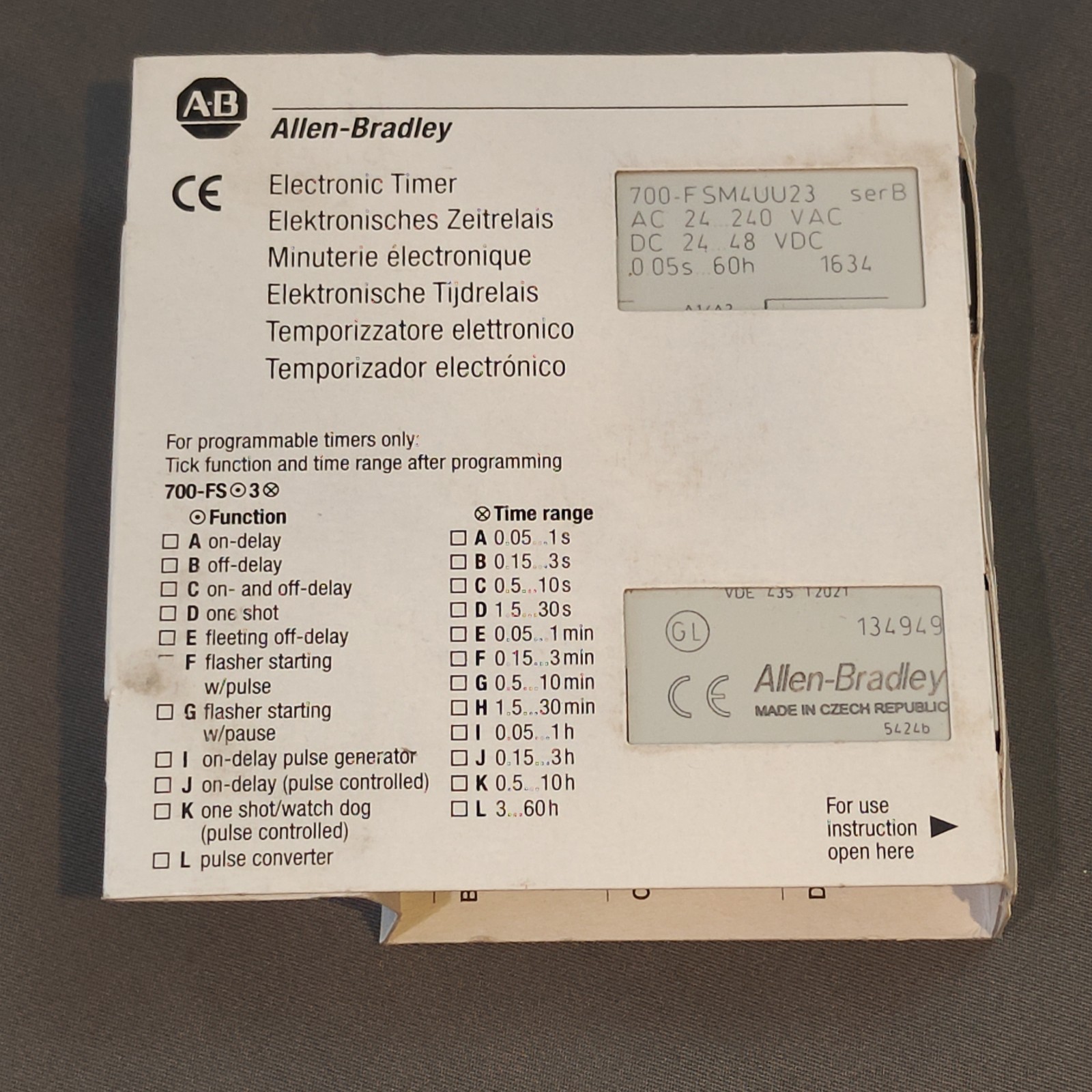 New Allen Bradley 24-48V .05S-60H Timing Relay 700-FSM4UU23