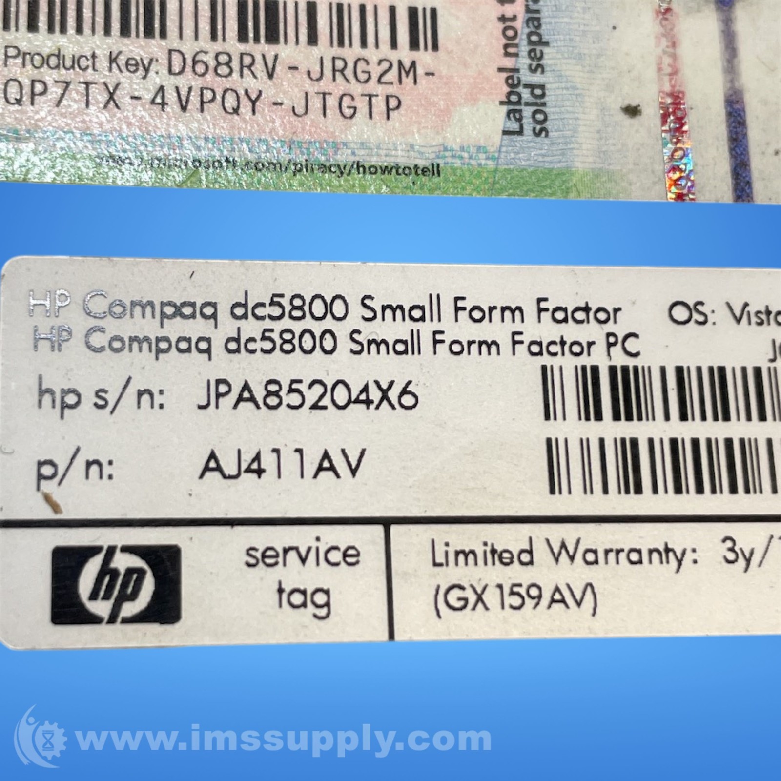 HP AJ411AV Compaq dc5800 Base Model Small Form Factor PC 3623