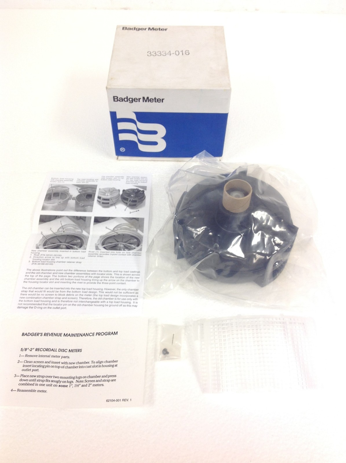 NEW Badger Meter 33334-016 Chamber & Disc Assembly w/ Instruction Sheet FREESHIP