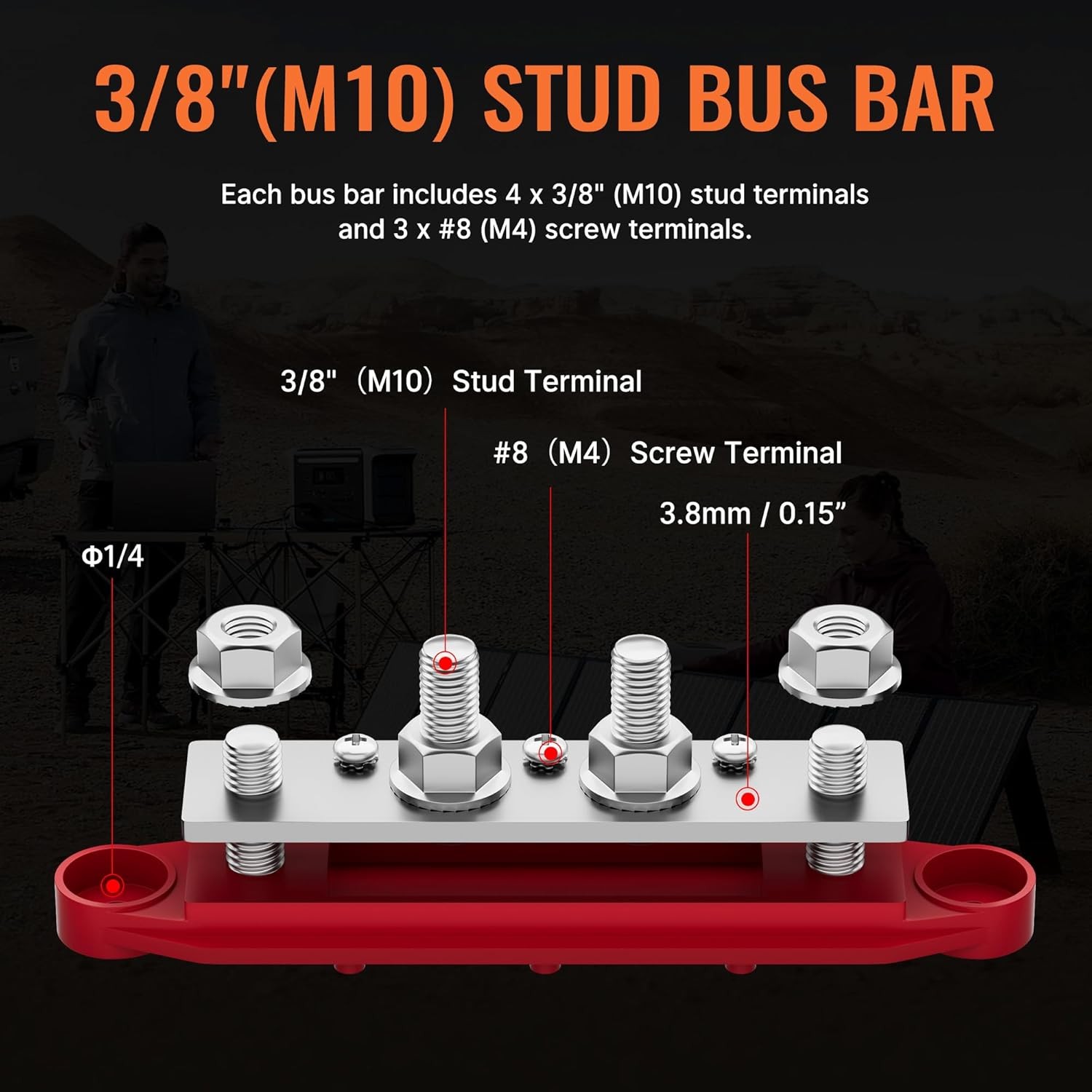 Joinfworld Bus Bar 12V 250A Power Distribution 3/8"(M10), 250A-Bus