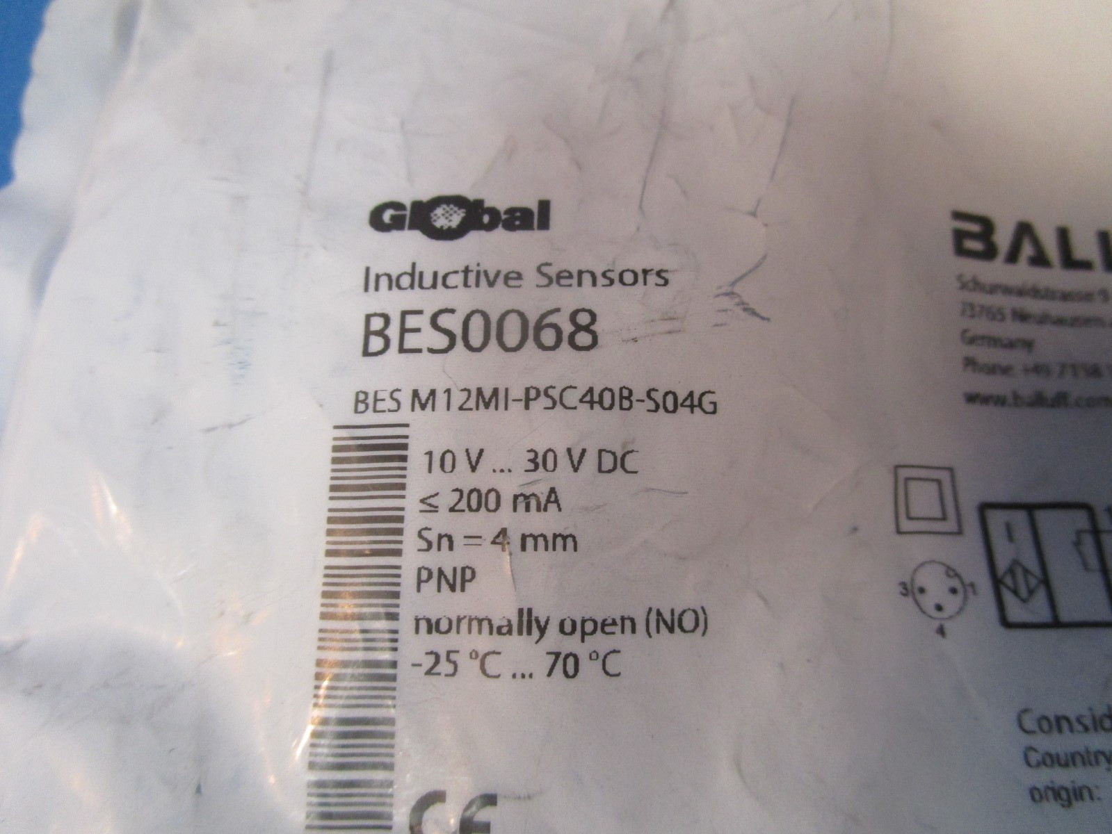 Balluff BES0068, BES M12MI-PSC40B-S04G, Inductive Sensor, Cylindrical