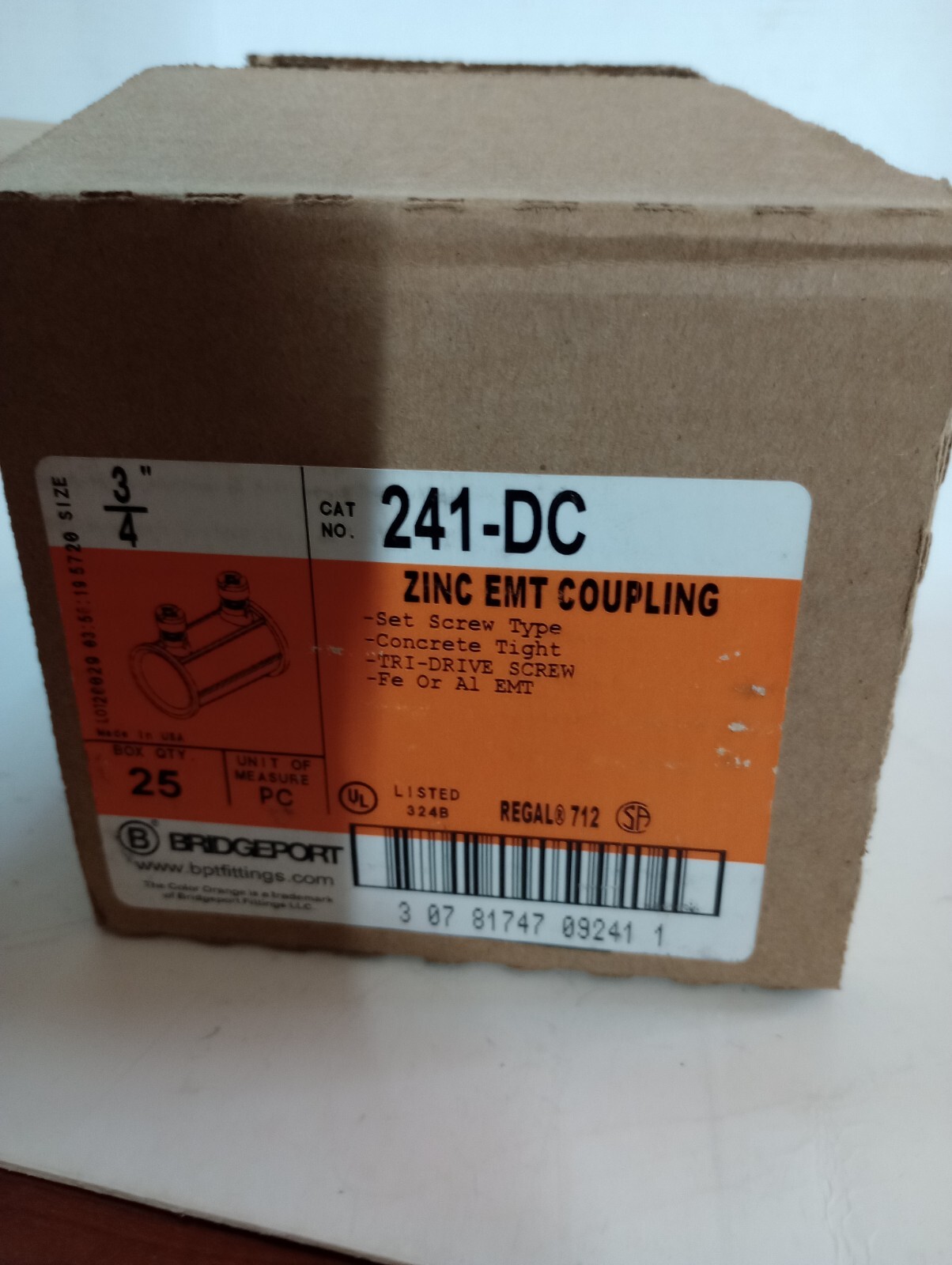 3/4″ BRIDGEPORT 241-DC CONDUIT EMT COUPLER CONNECTOR – LOT OF 25