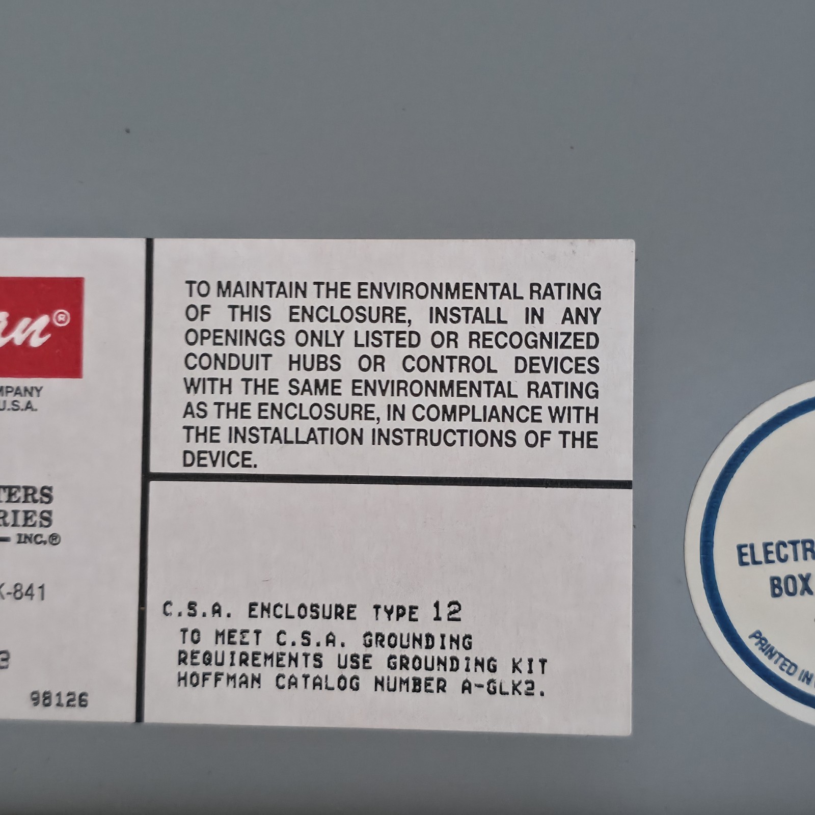 Enduratec Systems Interface – Hoffman Box – Shunt Cal E-Stop 2541-1 2541-2 2543
