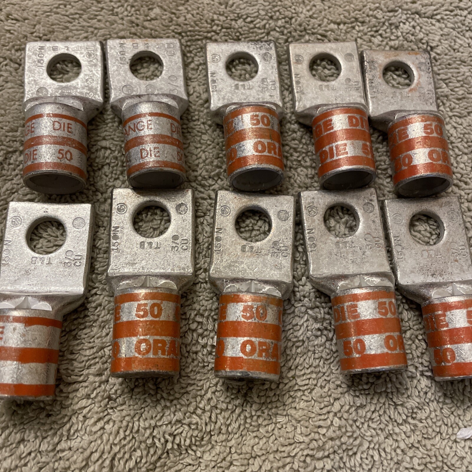 THOMAS & BETTS-T&B 150N 3/0 CU 50 ORANGE DIE 1 HOLE Short Barrel Lot Of 10
