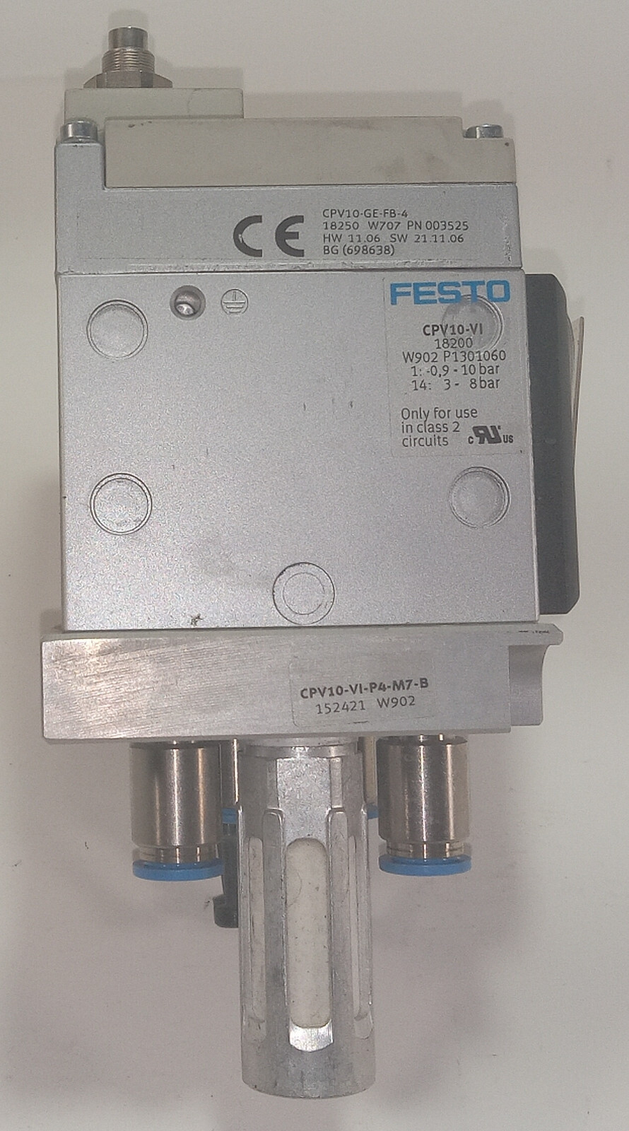 1 USED FESTO CPV10 4 SLOT MANIFOLD & CPV10-GE-FB-4 VALVE ASSEMBLY **MAKE OFFER**
