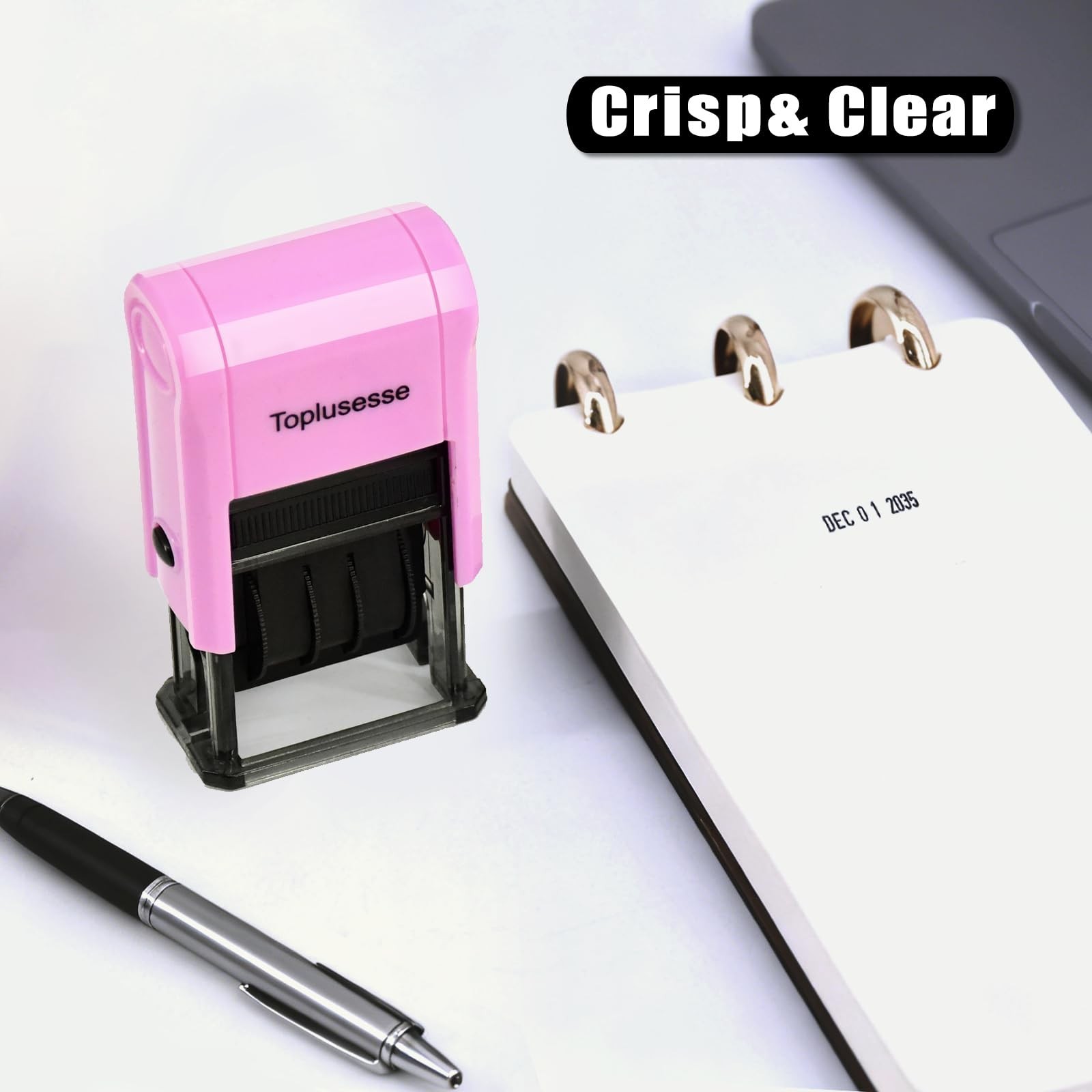 Date Stamp Self Inking Dater Stamp for Business 12 Year Band Purple Mount Bla…