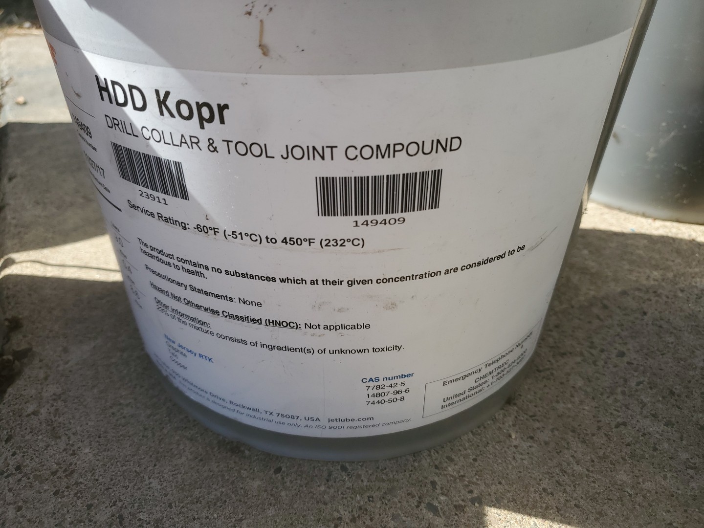 Jet Lube Hdd Kopr 19.00-lb./8.62-kg Pail 23911 Drill Collar & Tool Joint Compoud
