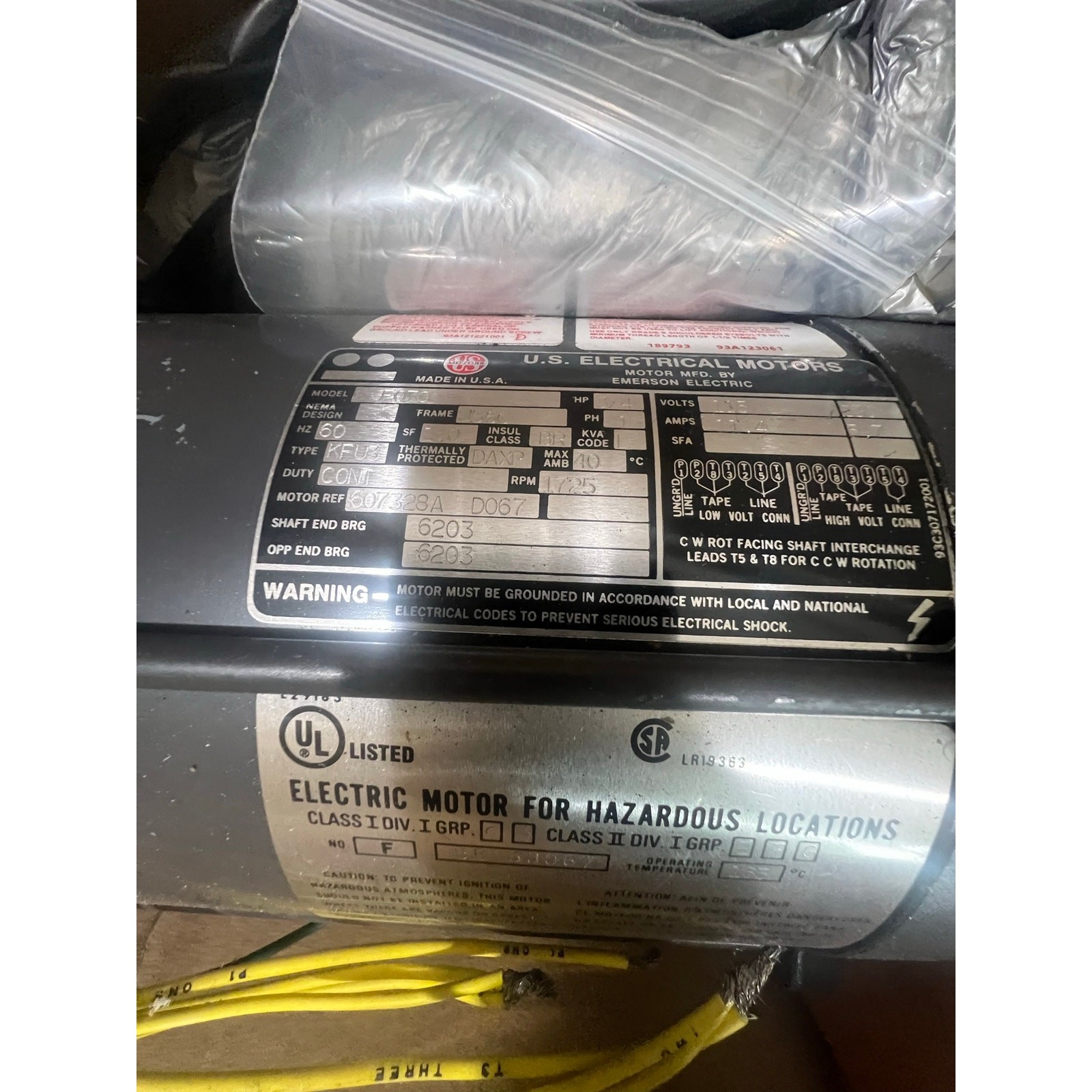 US Electrical Motors FQ70 3/4 HP Hazardous Location Motor J56C 1725 RPM 115V