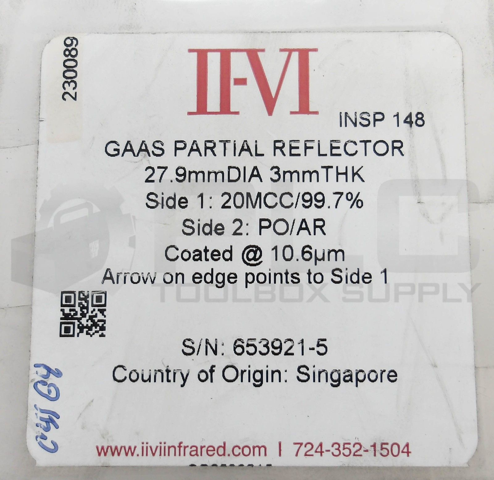 NEW II-VI INFARED GASS PARTIAL REFLECTOR 27.9MM DIA 3MM THK 230089