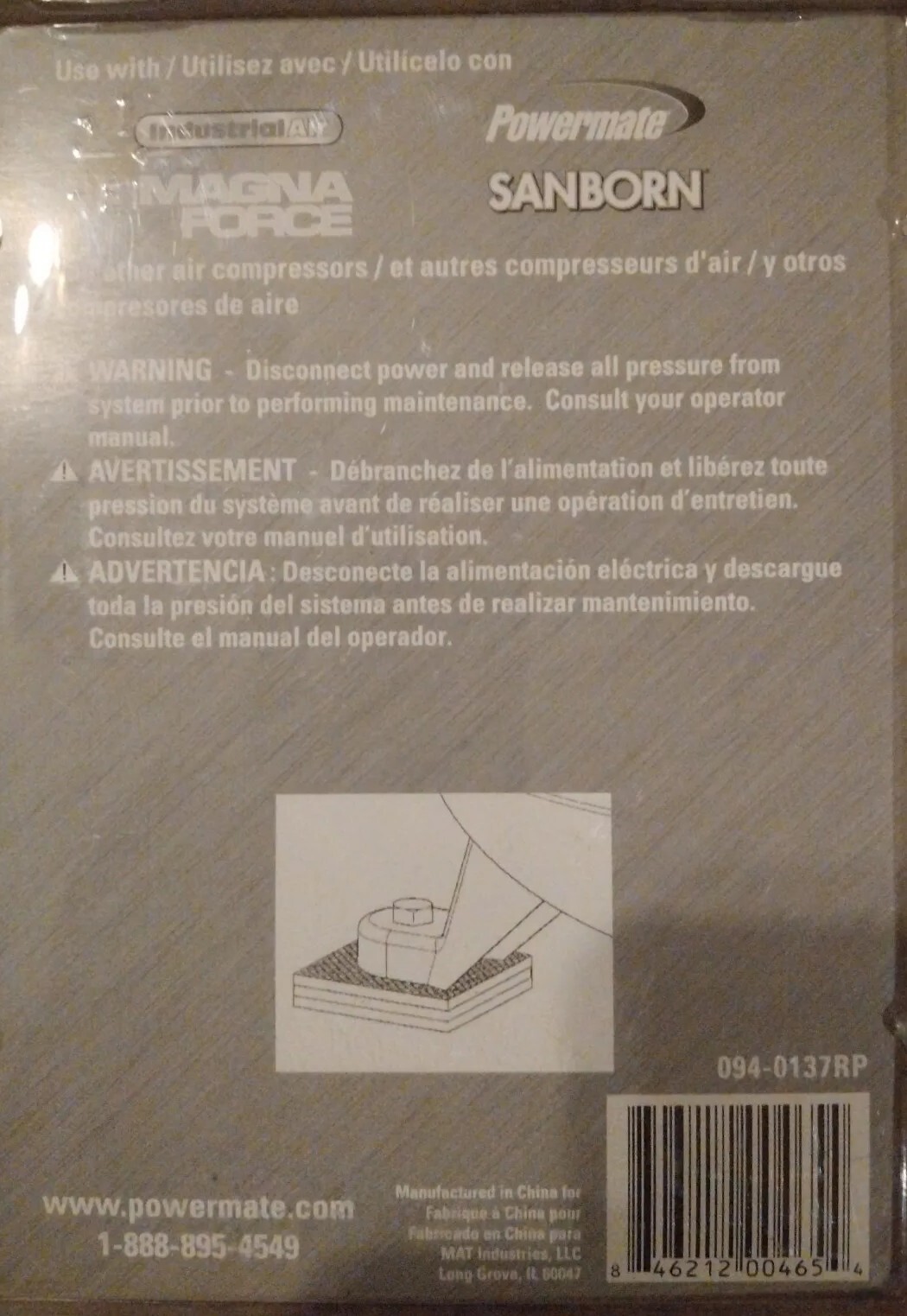 Powermate 094-0137Rp Vibration Isolator, 4″ X 4″ X 1/2″