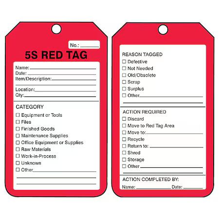 Accuform Mmt105ctp Tag, 5S Red Tag, Cardstock, 5 3/4 In H X 3 1/4 In W, Red,